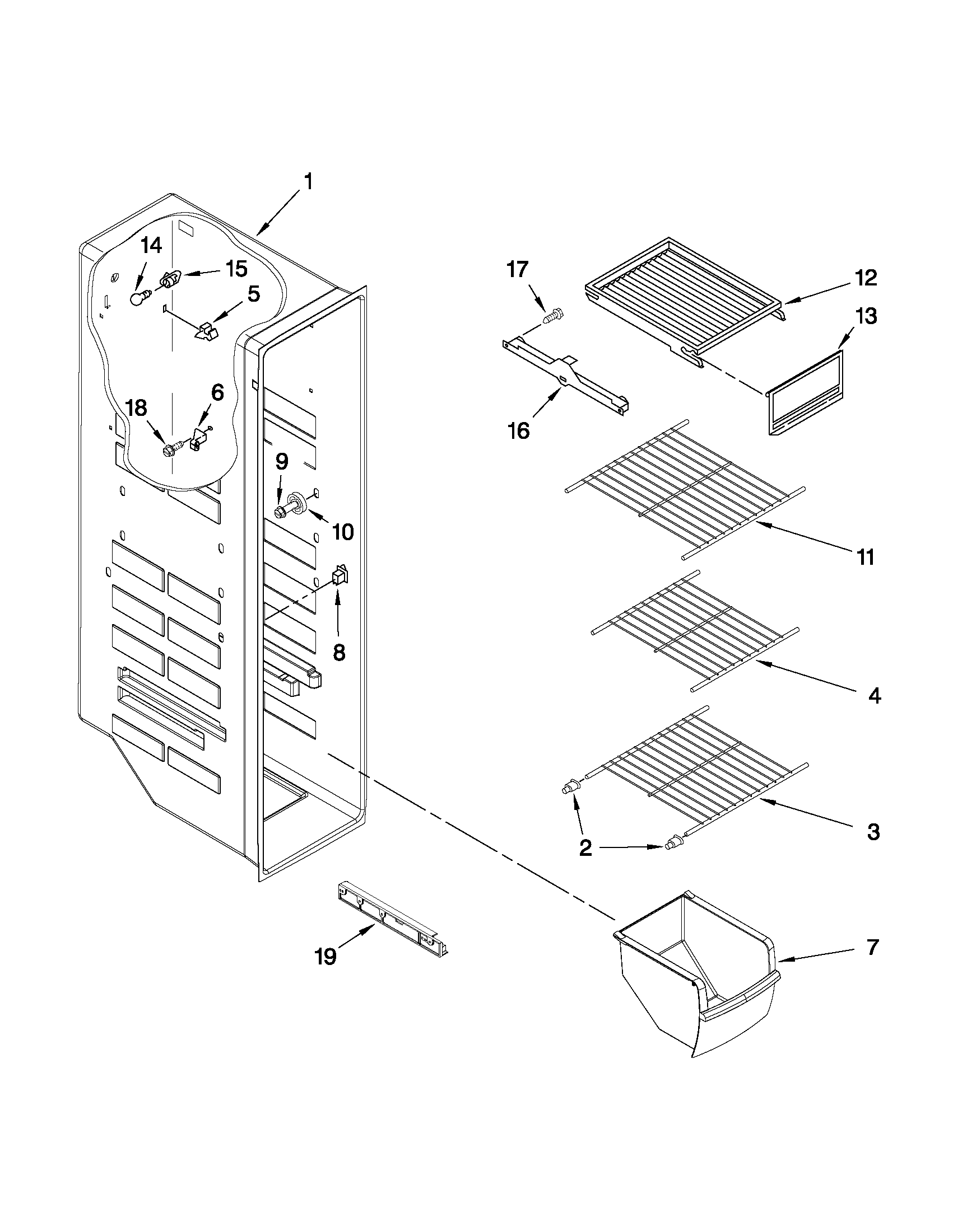 Whirlpool ED5KVEXVB04 freezer liner parts diagram