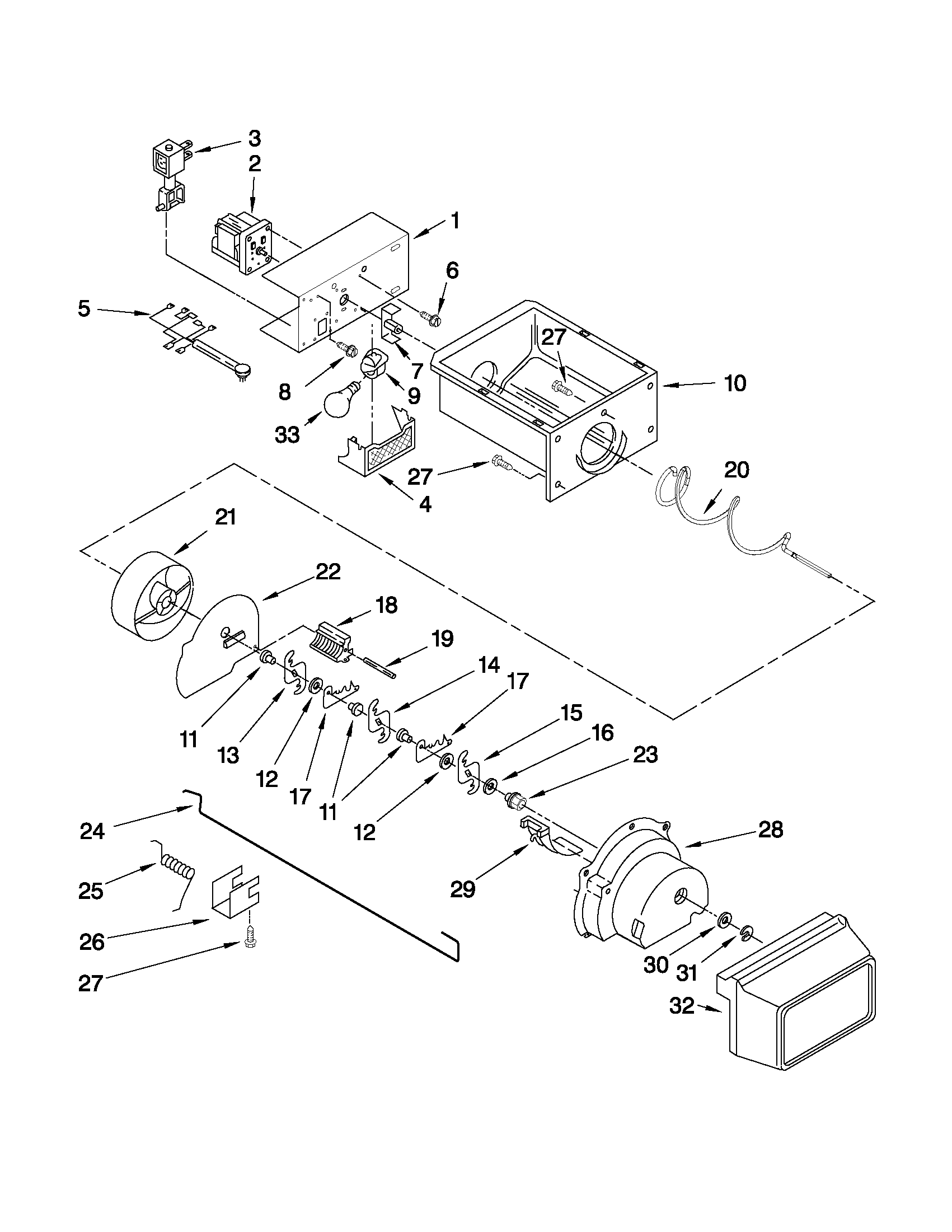 Whirlpool ED5KVEXVB04 motor and ice container parts diagram