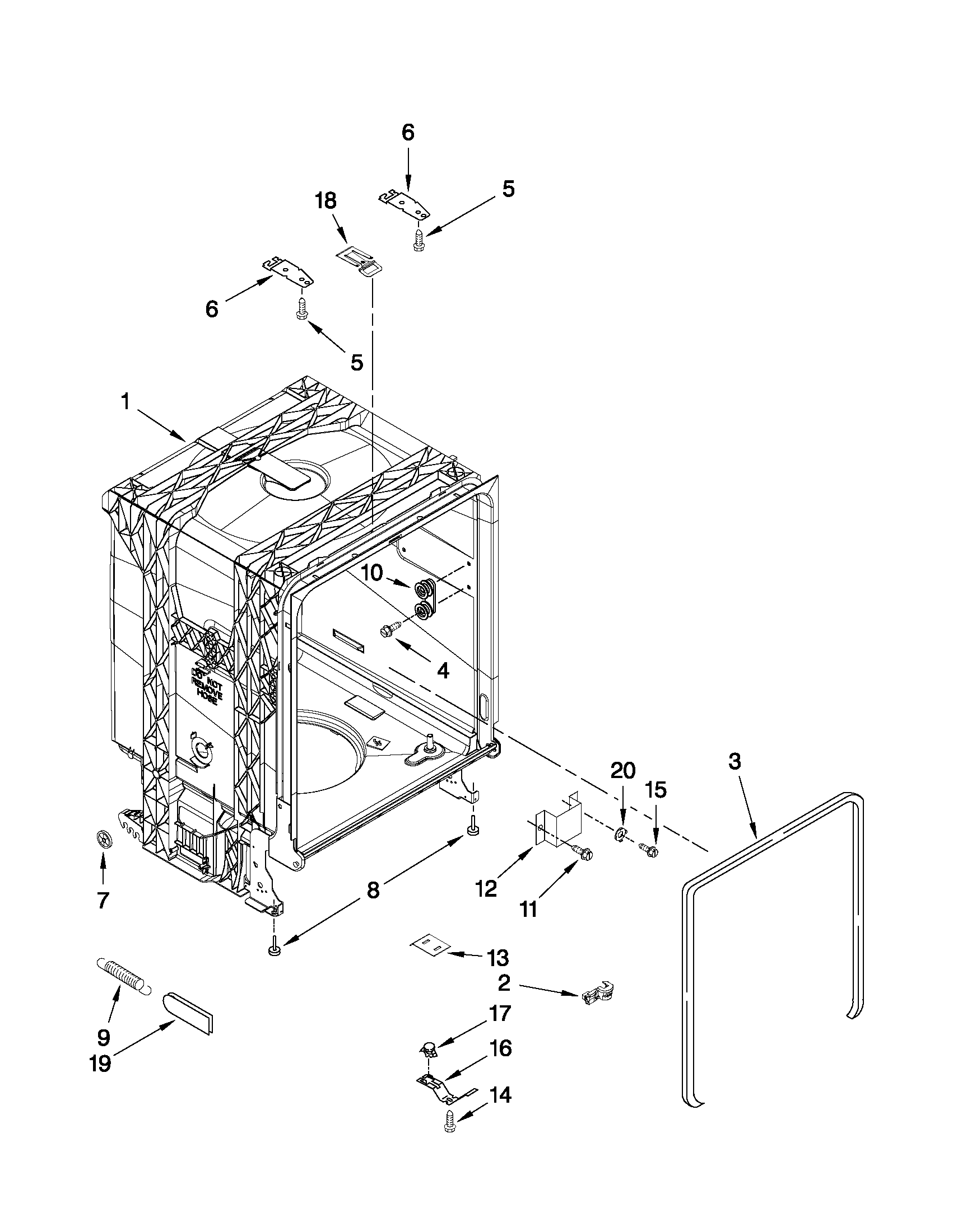 Whirlpool DU1015XTXD4 tub and frame parts diagram