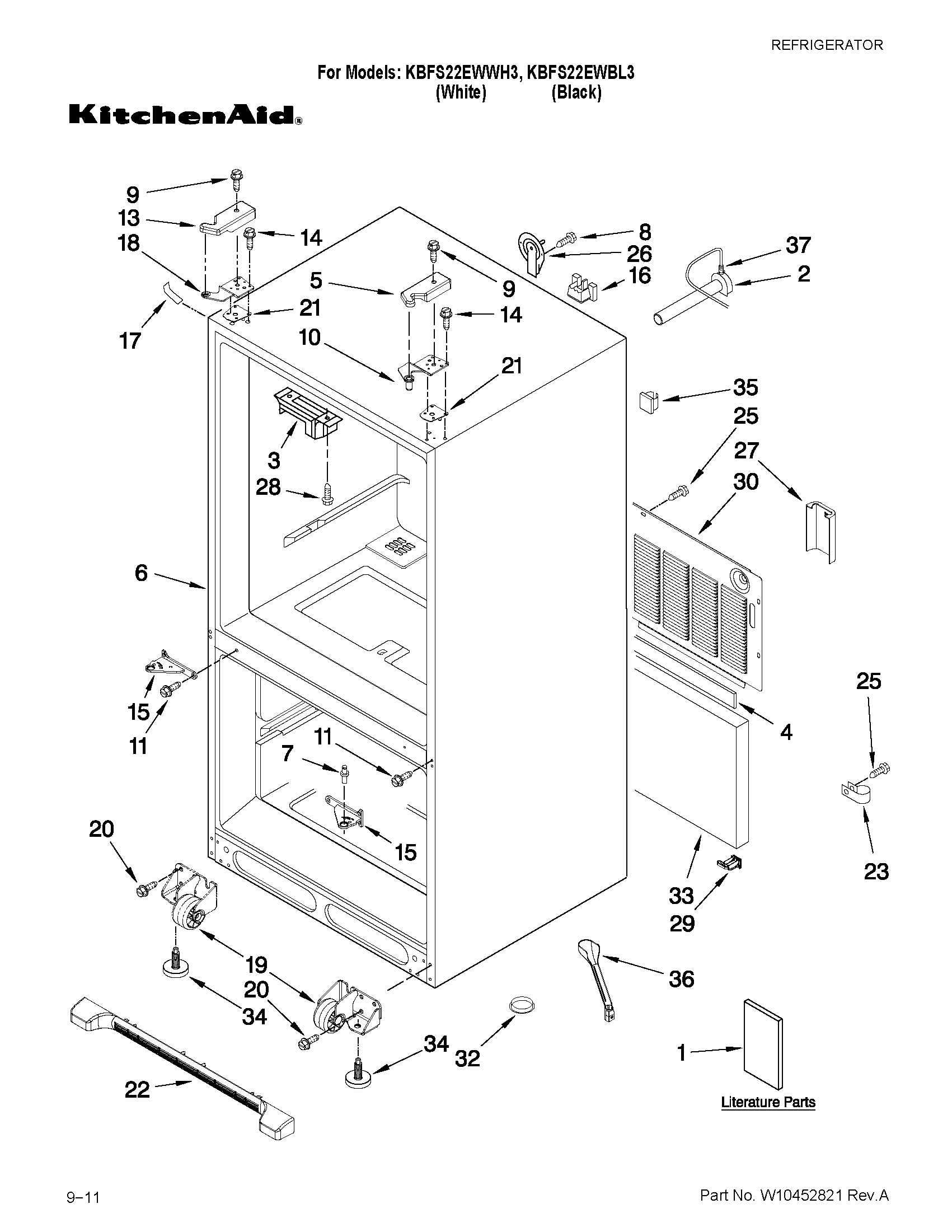 KitchenAid KBFS22EWWH3 cabinet parts diagram