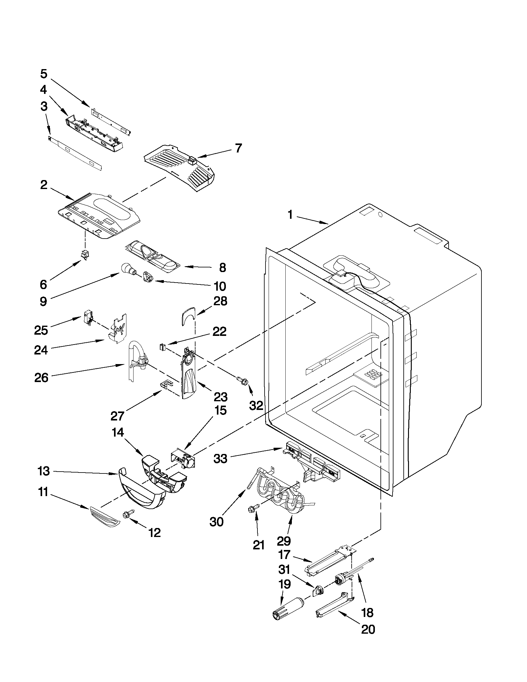 KitchenAid KBFS22EWWH3 refrigerator liner parts diagram