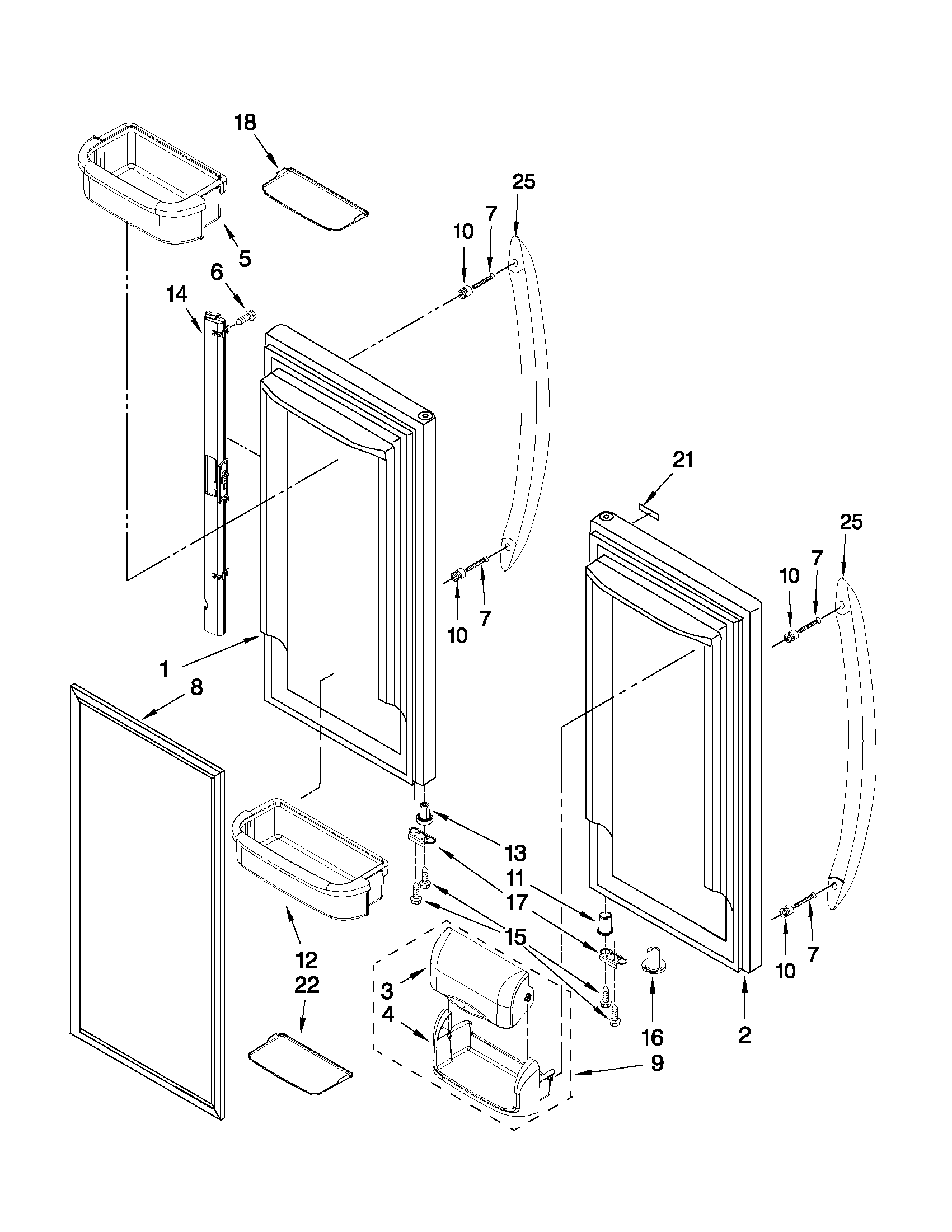KitchenAid KBFS22EWWH3 refrigerator door parts diagram