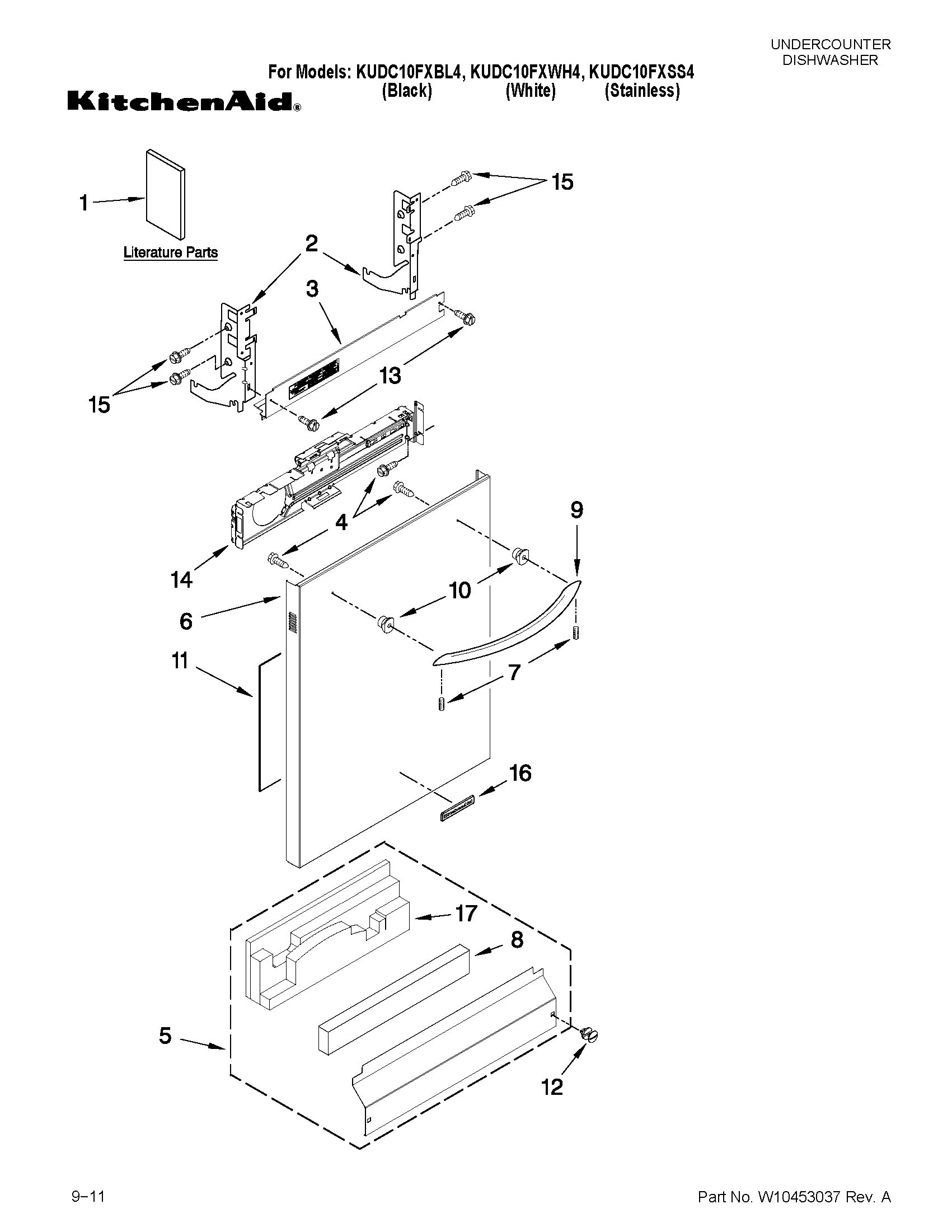 KitchenAid KUDC10FXSS4 door and panel parts diagram