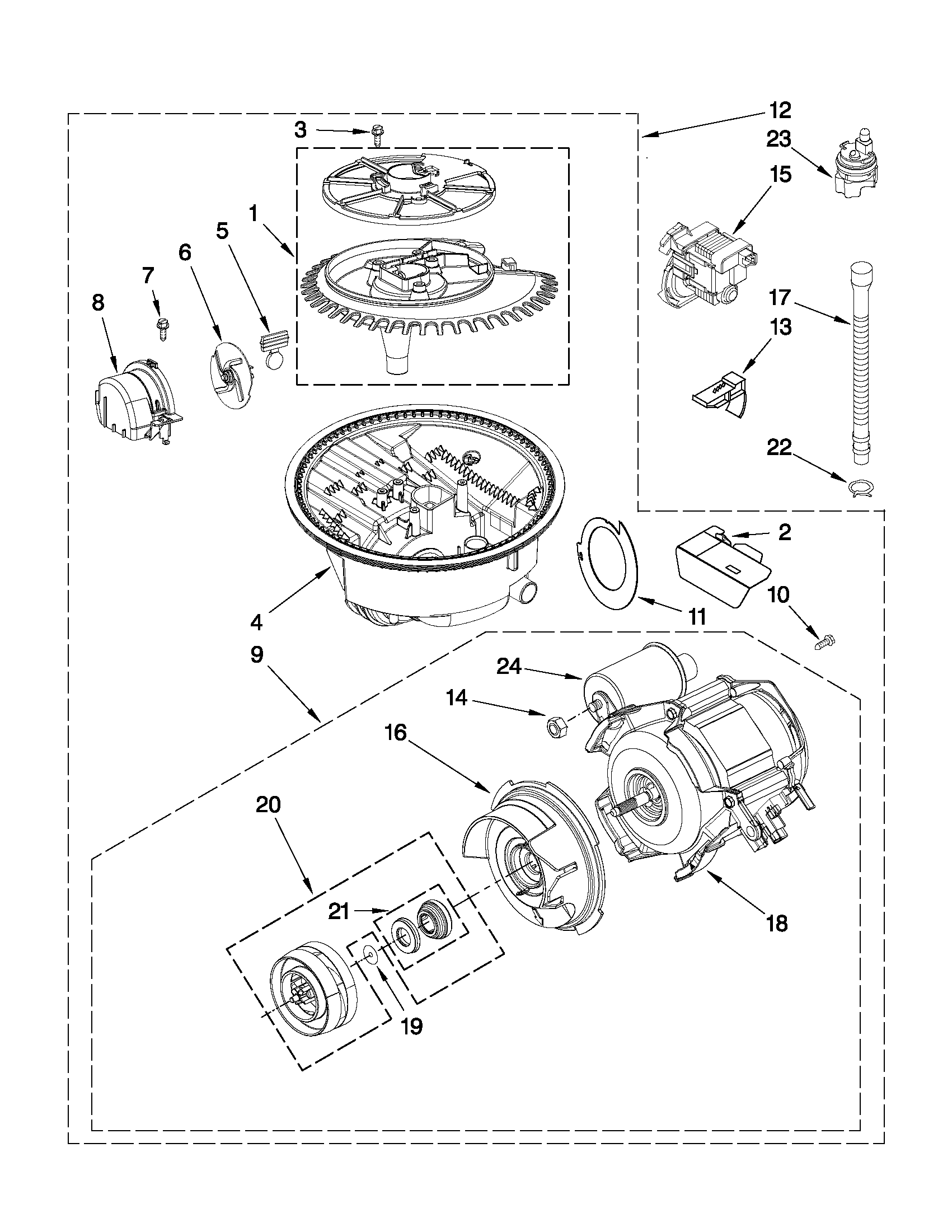 KitchenAid KUDC10FXSS4 pump, washarm and motor parts diagram