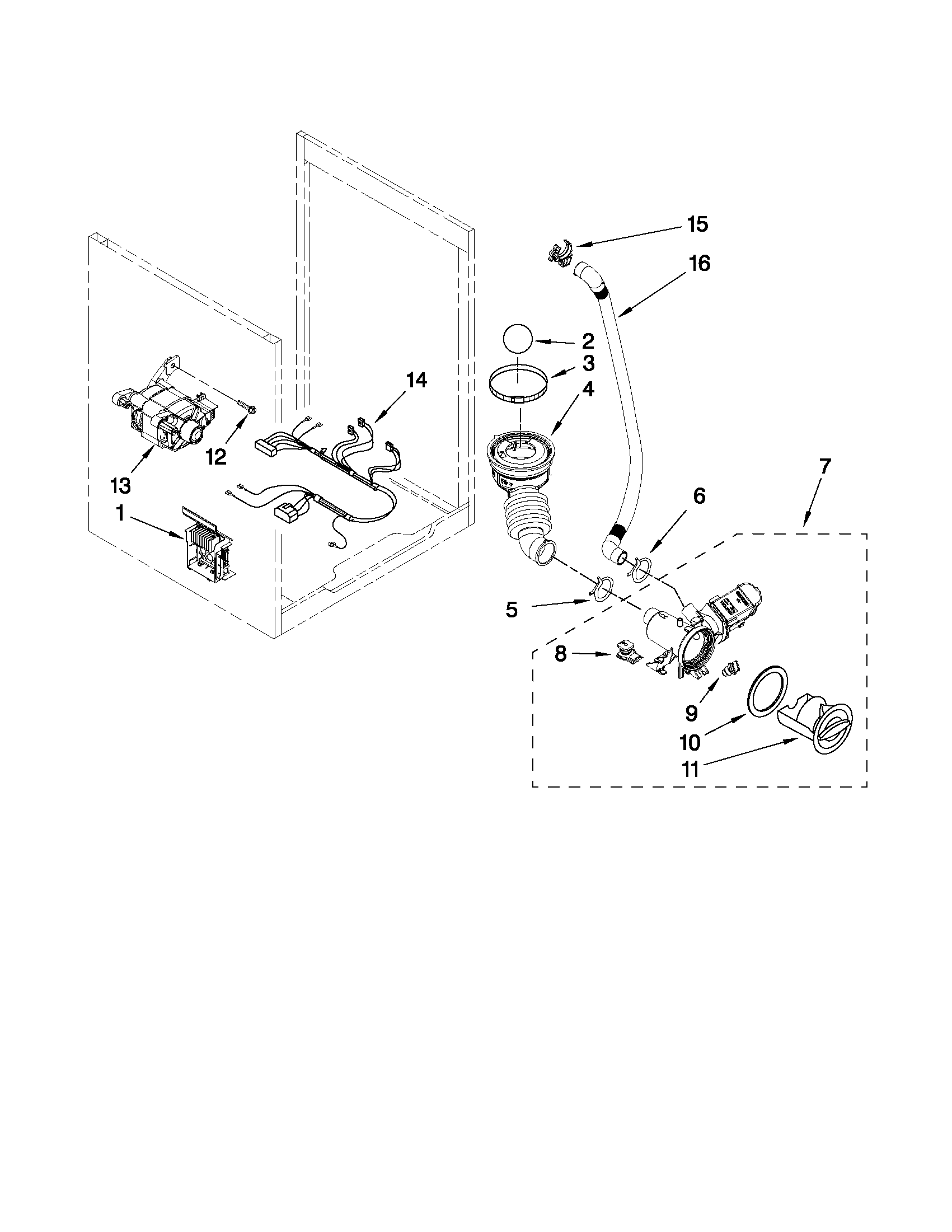 Maytag MHWE400WW01 pump and motor parts diagram