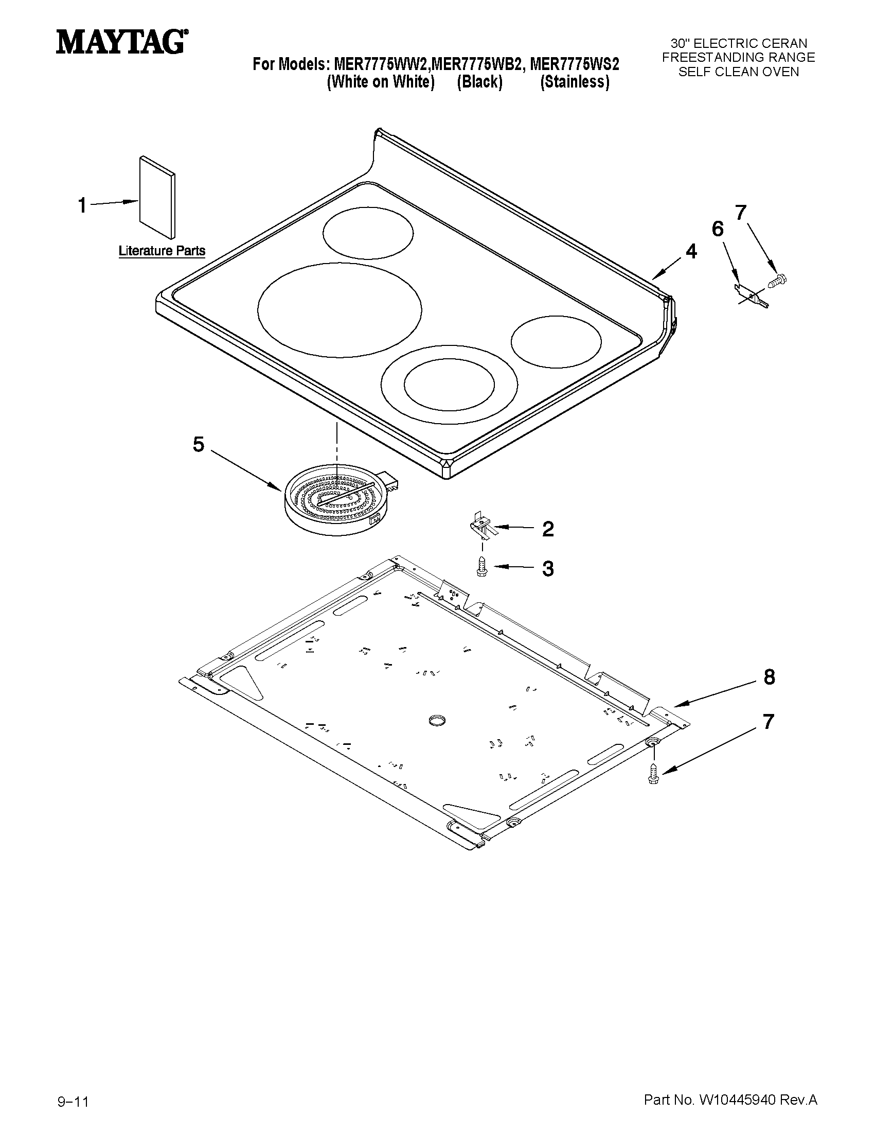 Maytag MER7775WS2 cooktop parts diagram