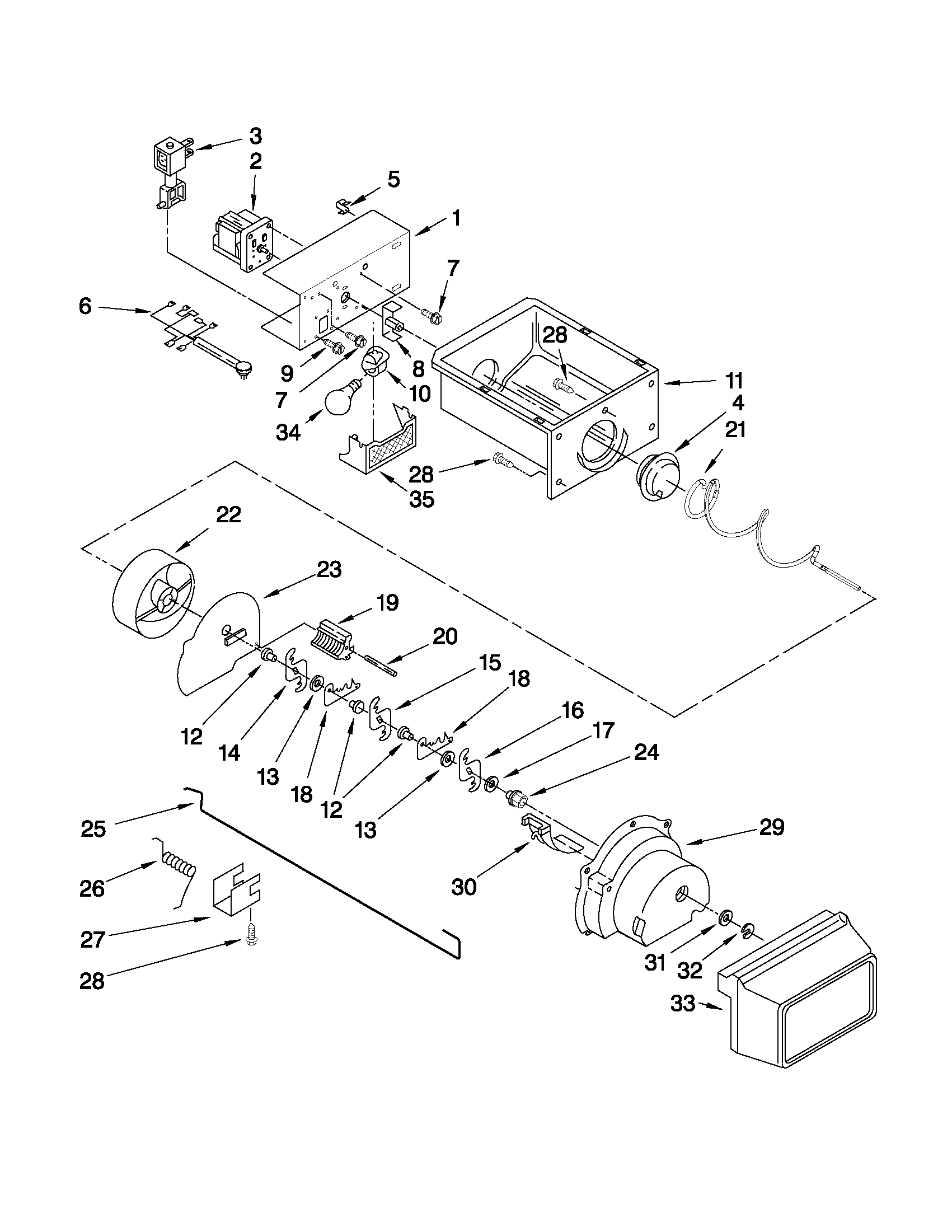 Amana ASD2522WRS07 motor and ice container parts diagram