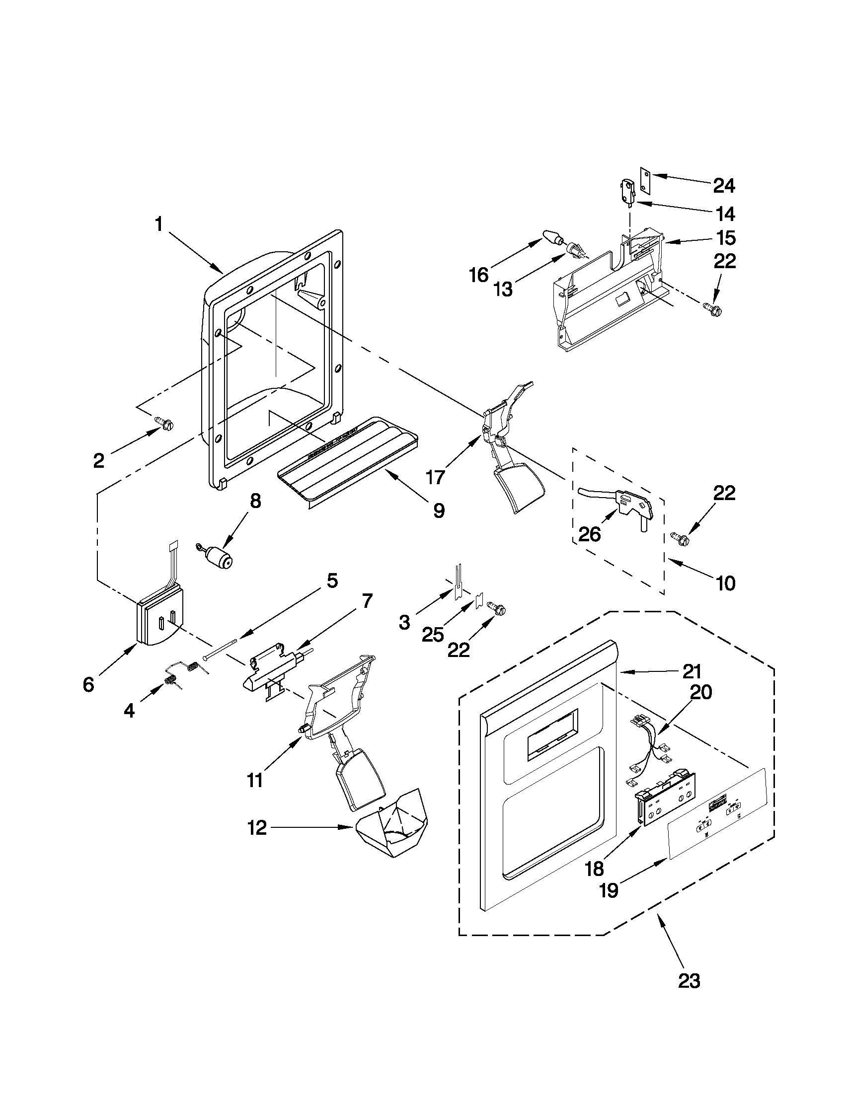 Amana ASD2522WRS07 dispenser front parts diagram