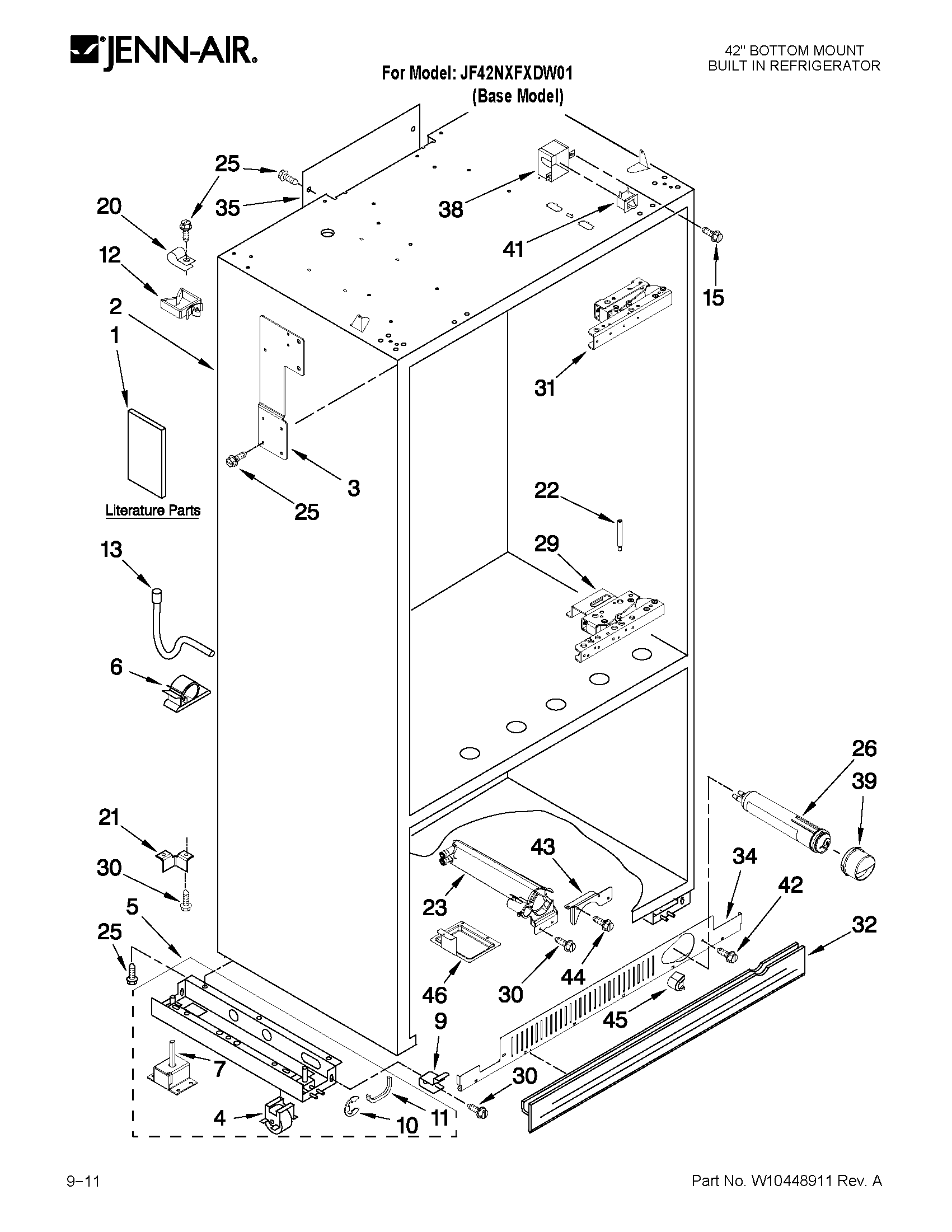 Jenn-Air JF42NXFXDW01 cabinet parts diagram