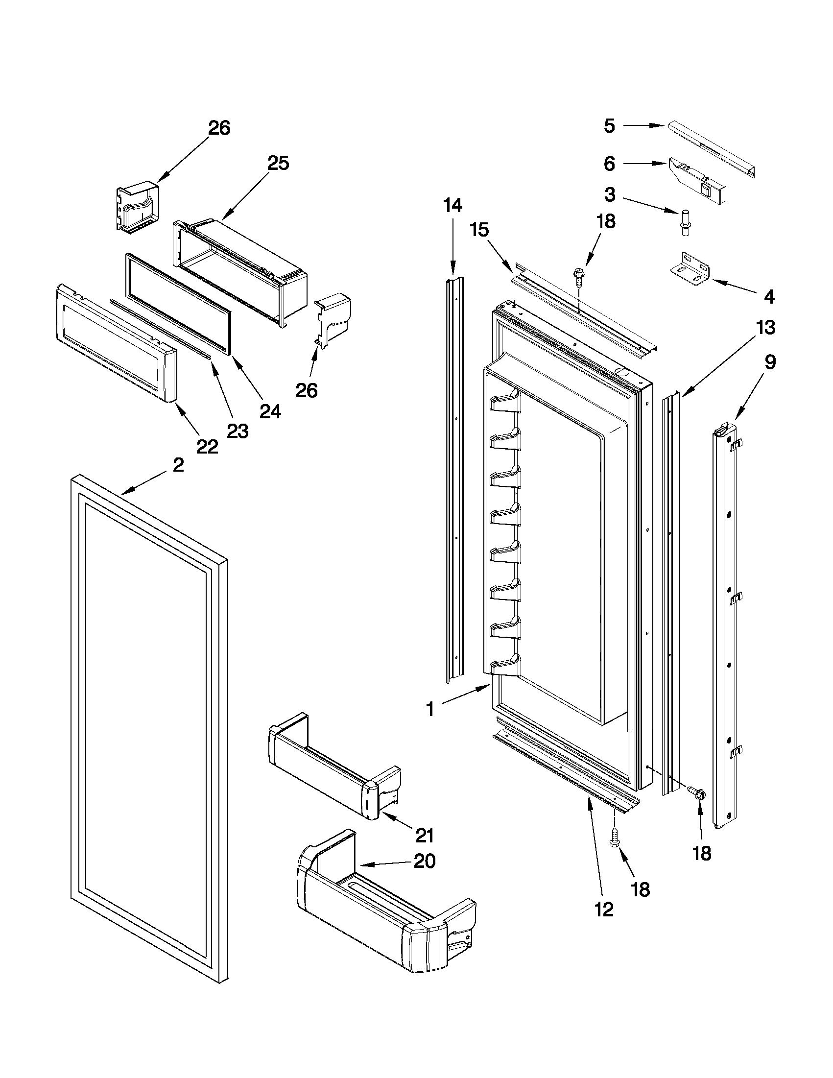 Jenn-Air JF42NXFXDW01 refrigerator door parts diagram