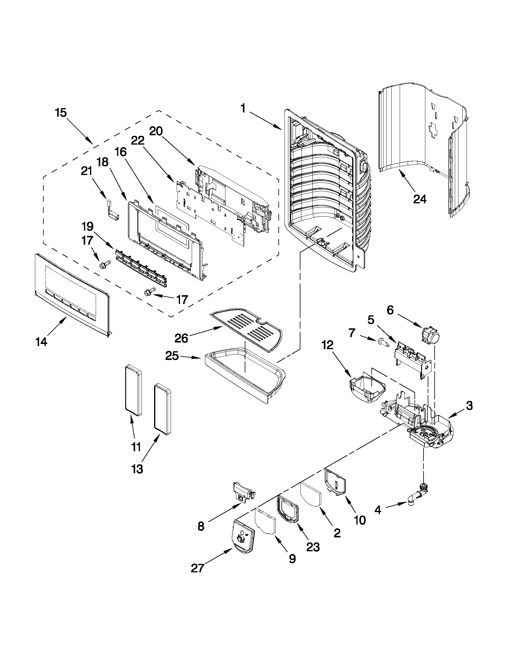Maytag MSD2559XEM03 dispenser front parts diagram