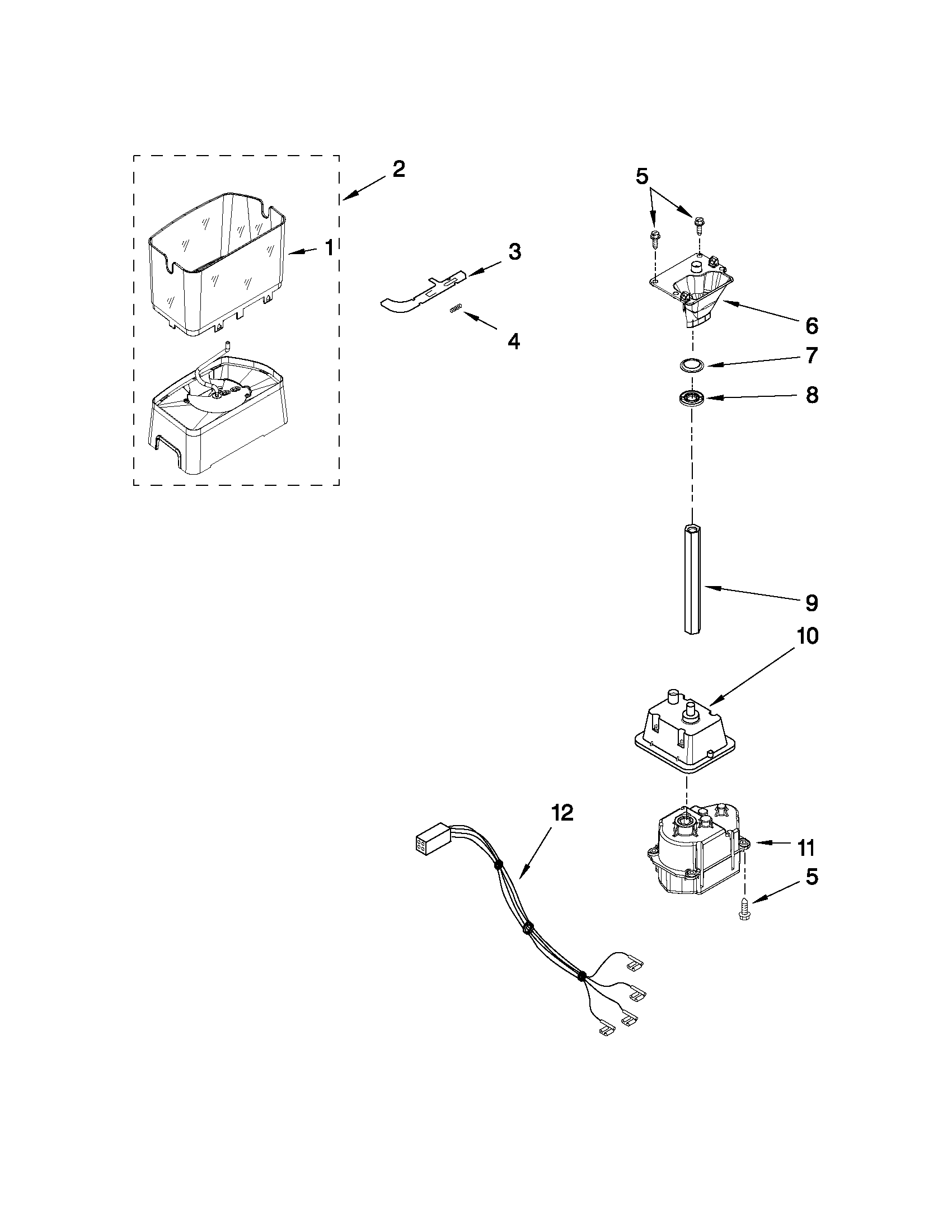 Maytag MSD2559XEM03 motor and ice container parts diagram