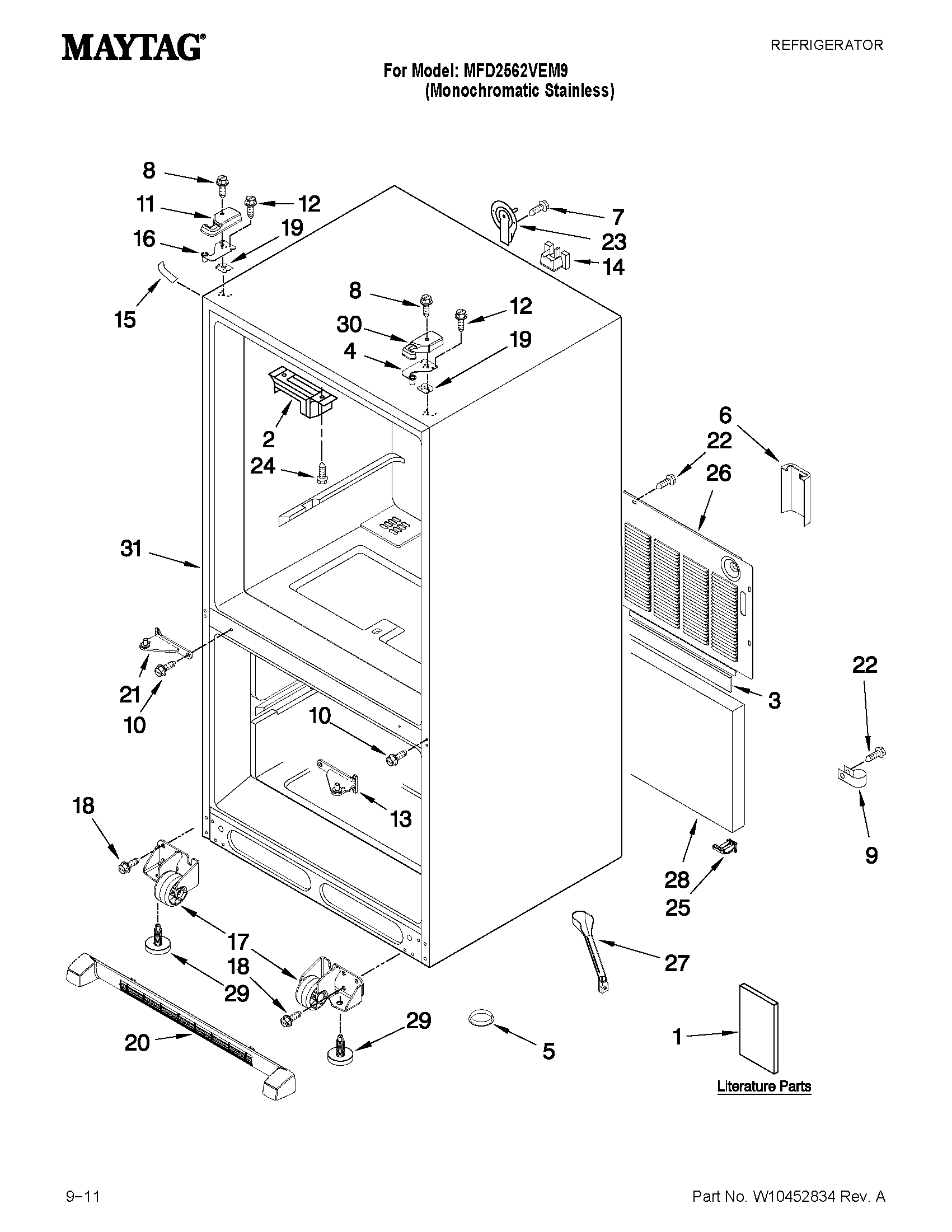 Maytag MFD2562VEM9 cabinet parts diagram