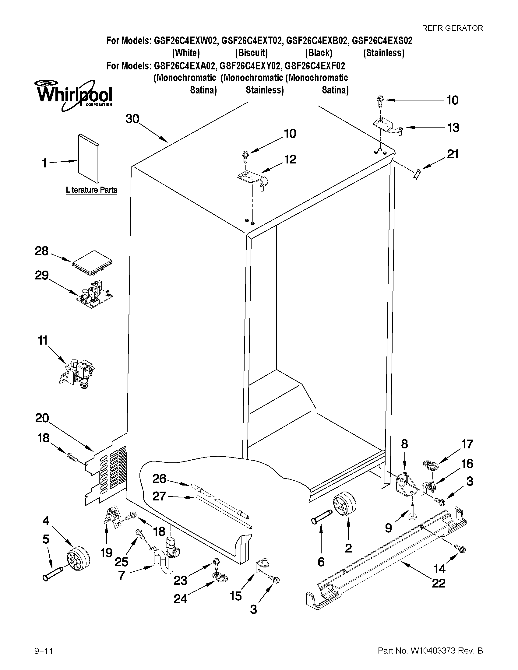 Whirlpool GSF26C4EXF02 cabinet parts diagram