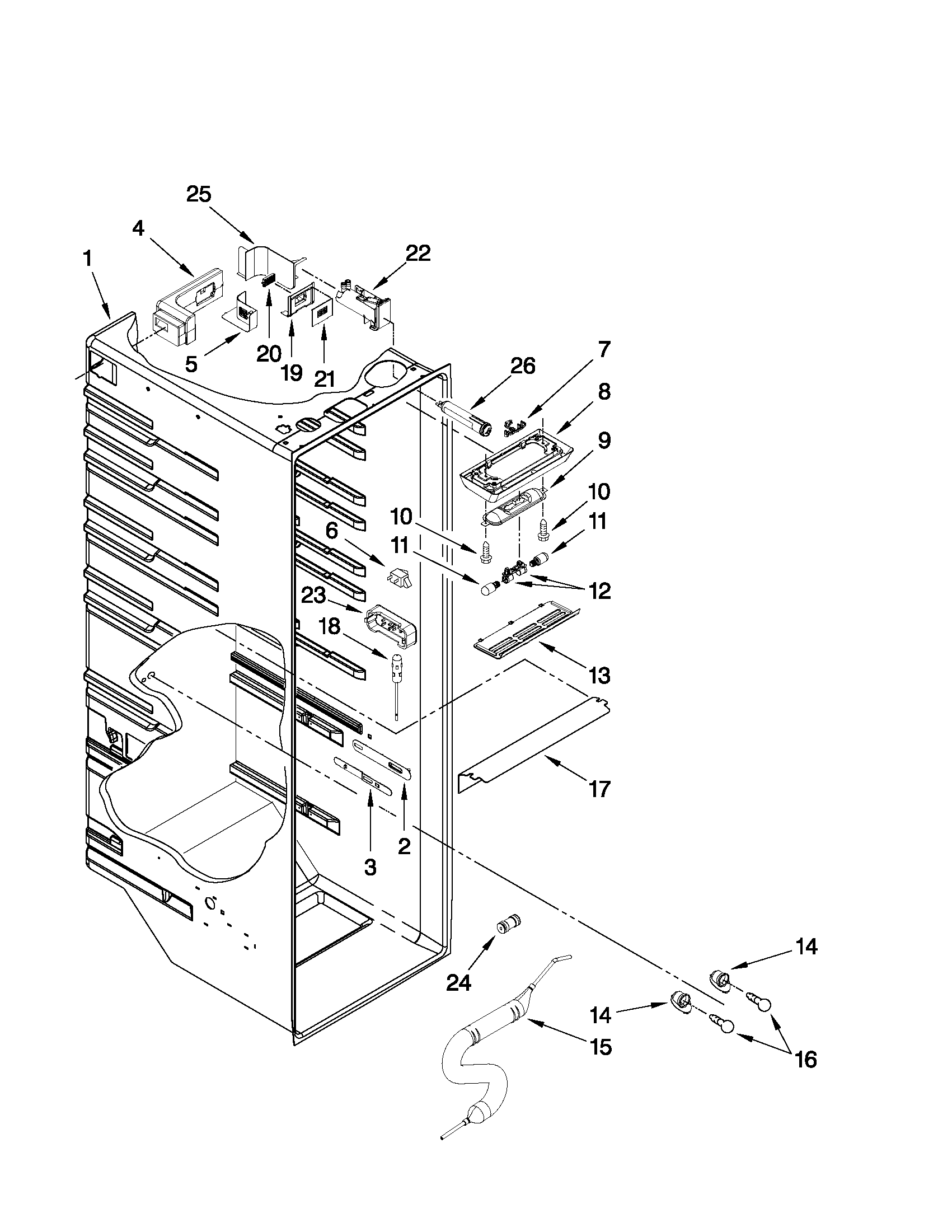 Whirlpool GSF26C4EXF02 refrigerator liner parts diagram