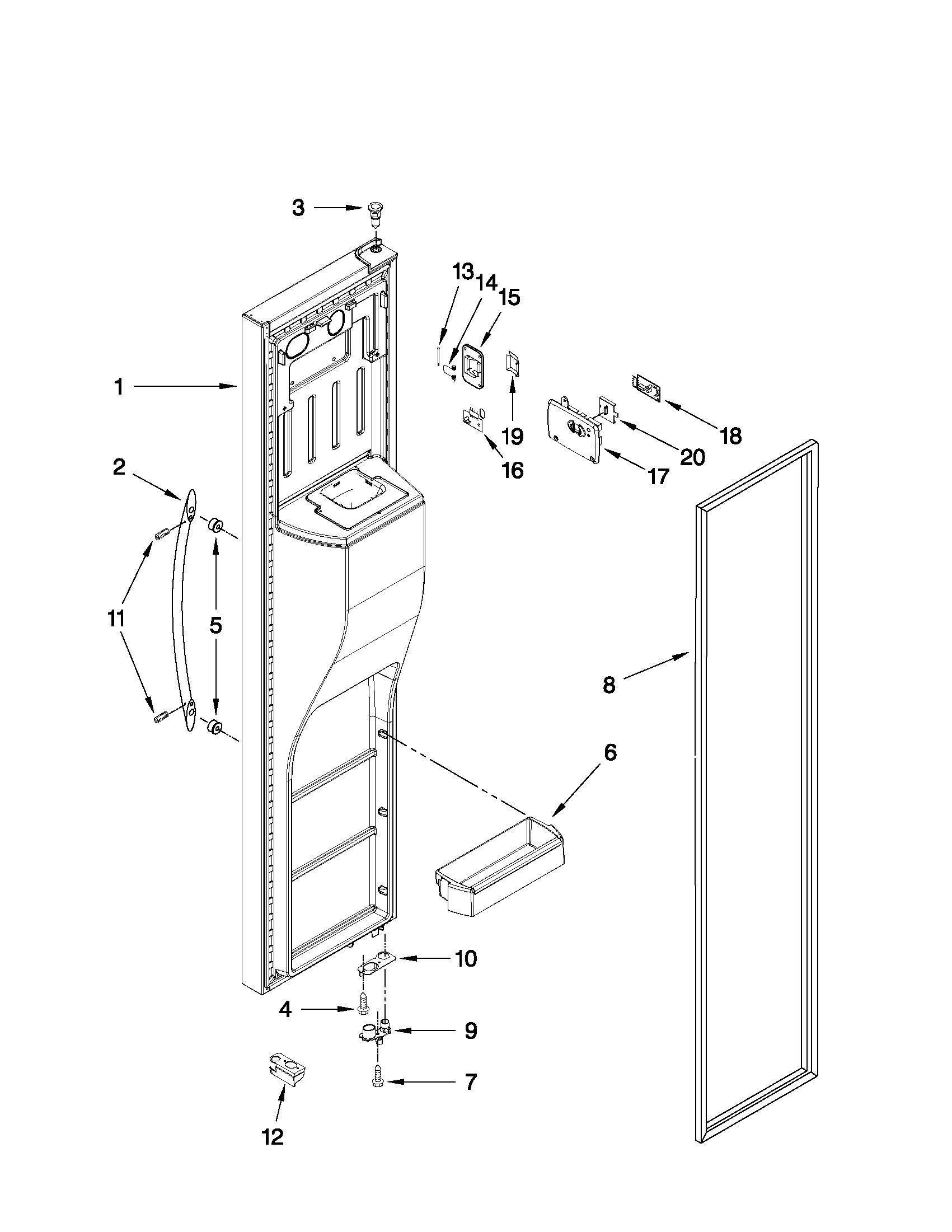 Whirlpool GSF26C4EXF02 freezer door parts diagram