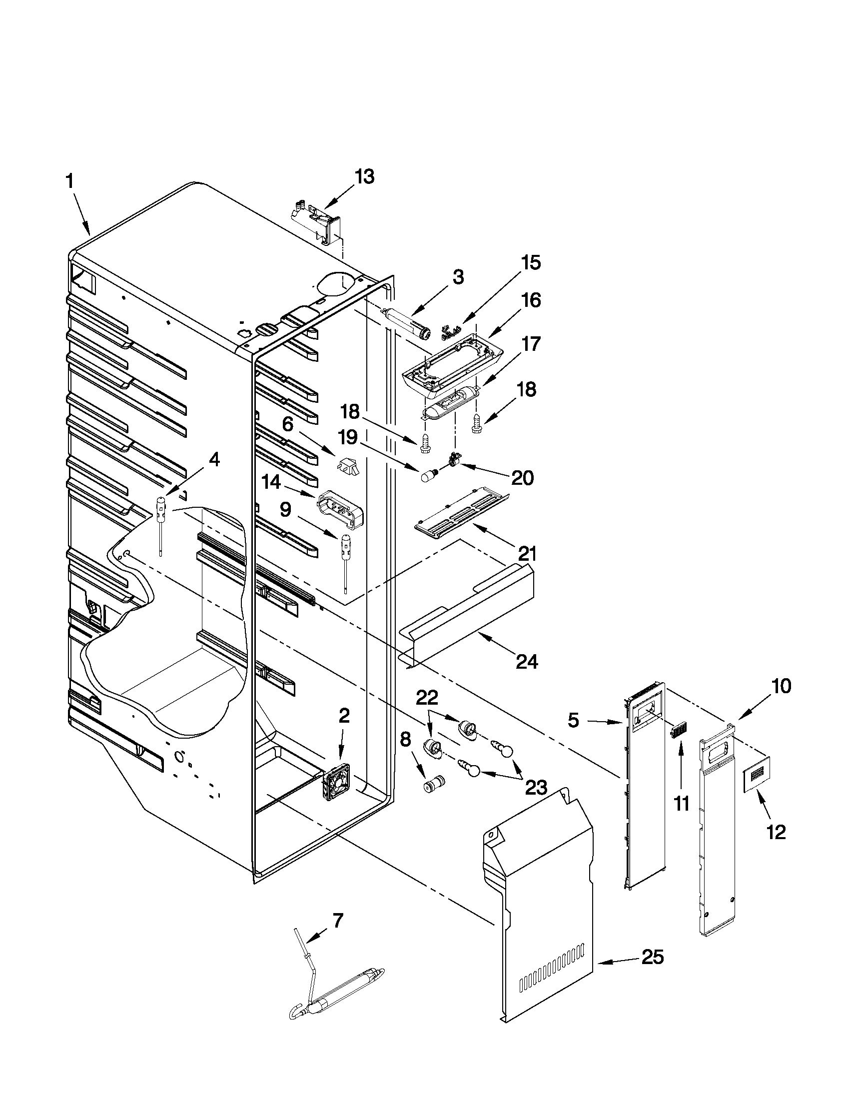 Whirlpool 7WSC19D2XS01 refrigerator liner parts diagram