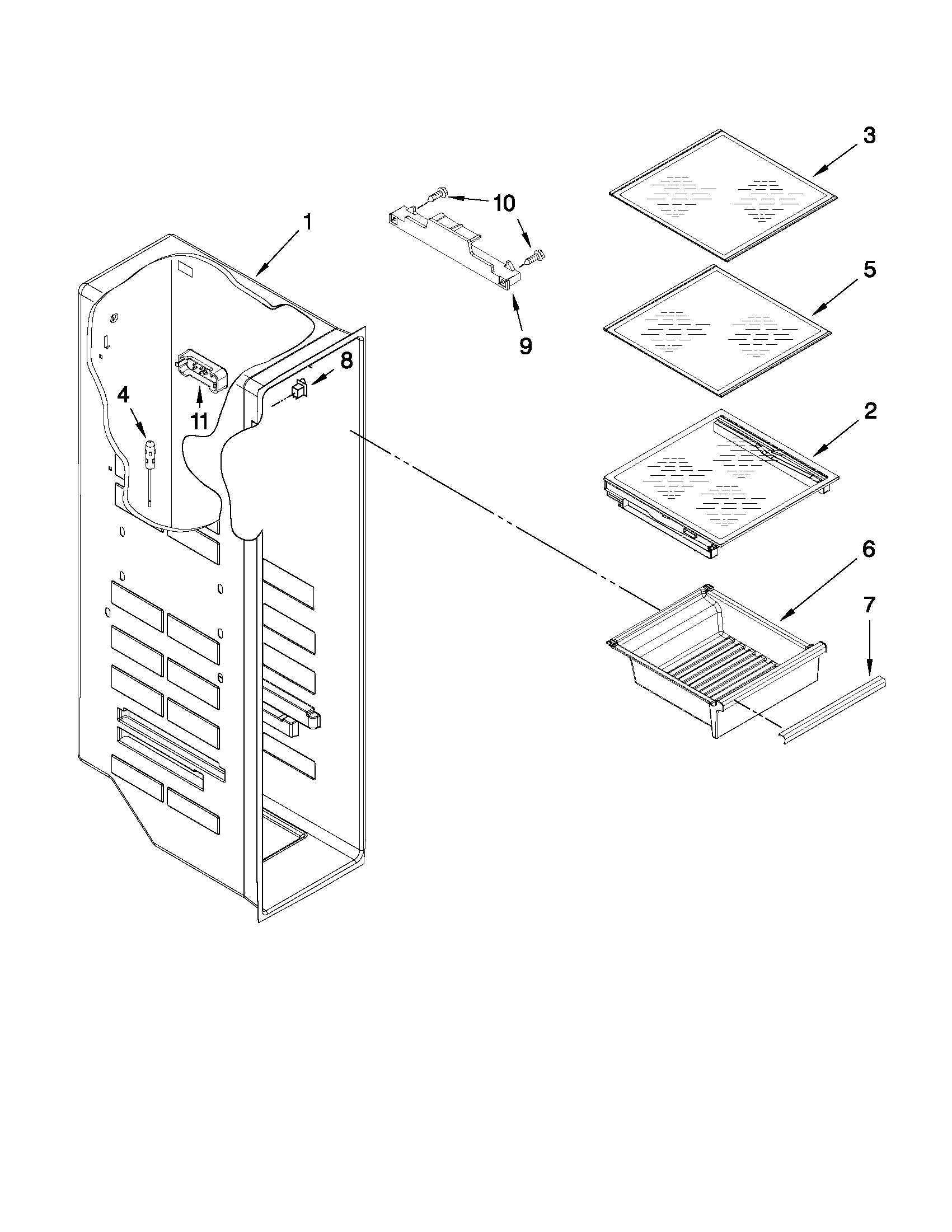Whirlpool 7WSC19D2XS01 freezer liner parts diagram