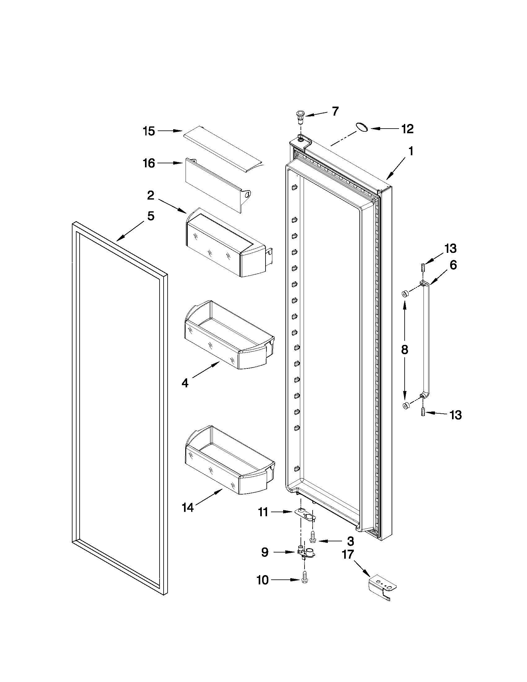 Whirlpool 7WSC19D2XS01 refrigerator door parts diagram
