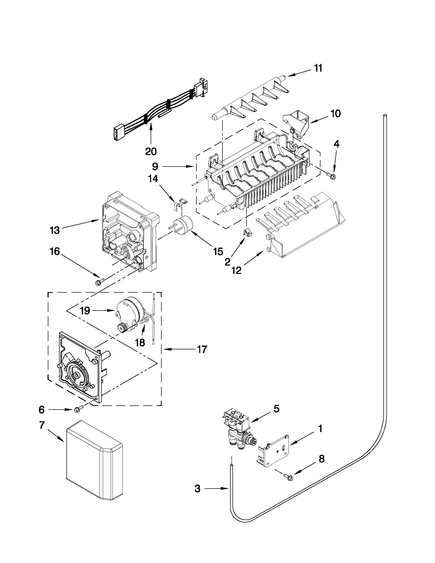 Whirlpool 7WSC19D2XS01 icemaker parts diagram