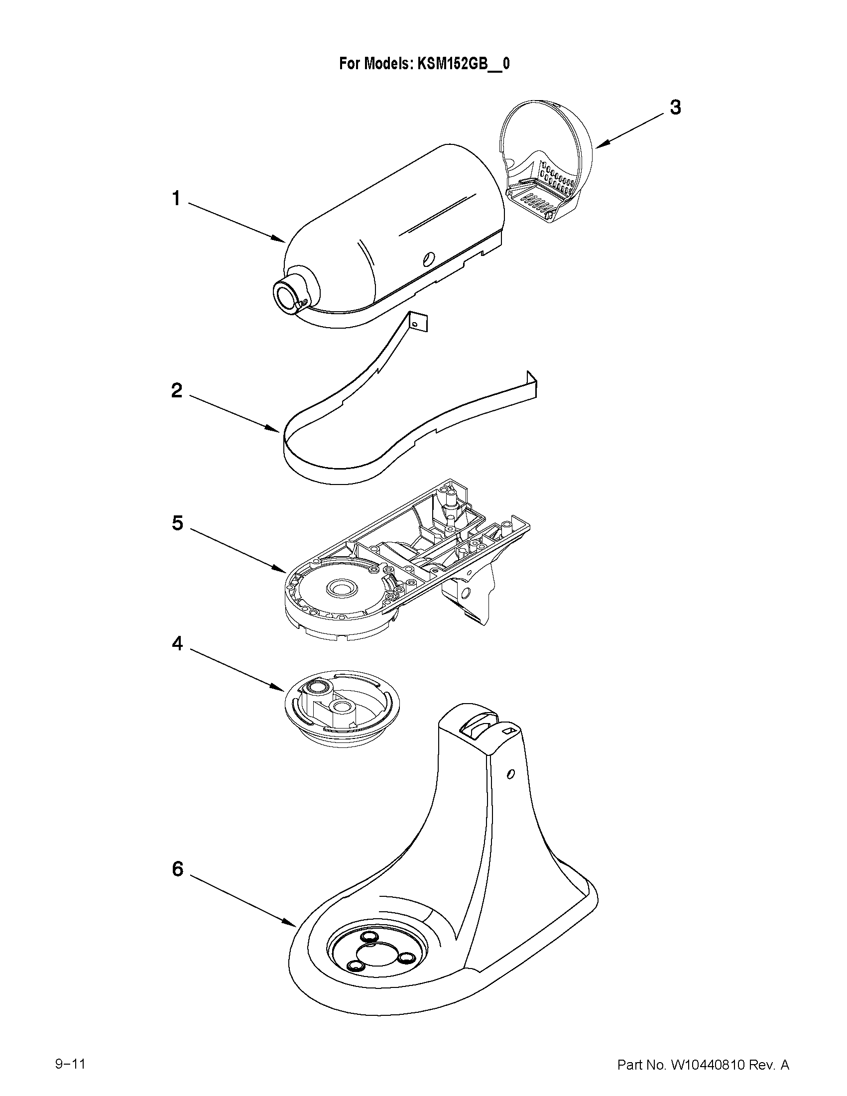 KitchenAid KSM152GBCP0 color variation parts diagram
