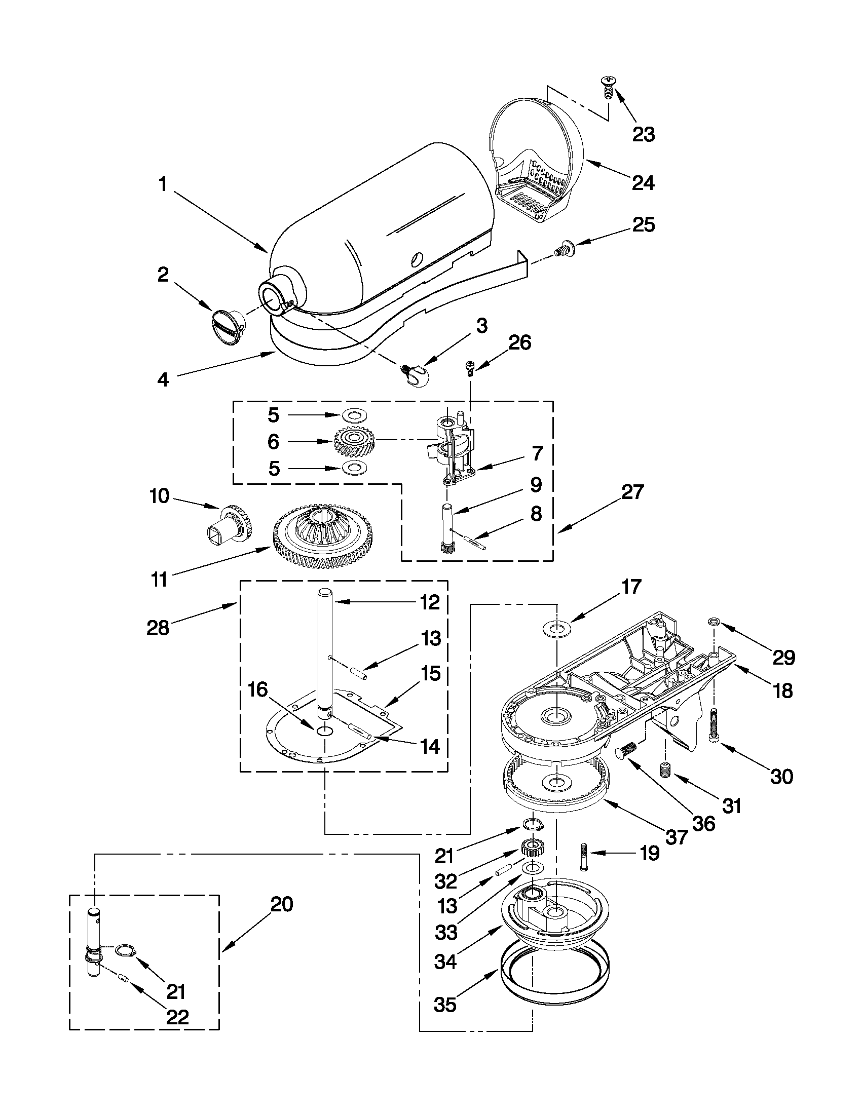 KitchenAid KSM152GBCP0 case, gearing and planetary unit diagram