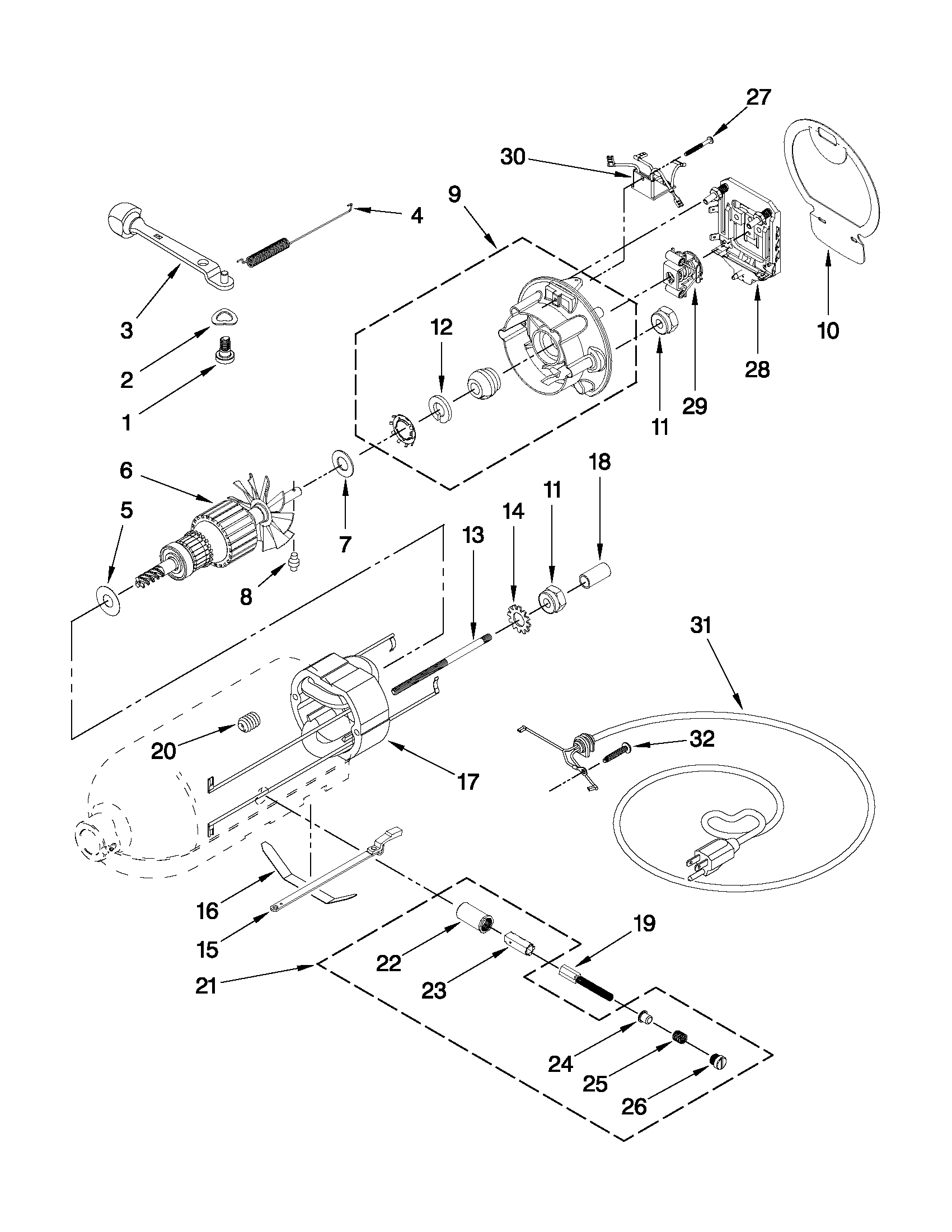KitchenAid KSM152GBCP0 motor and control parts diagram