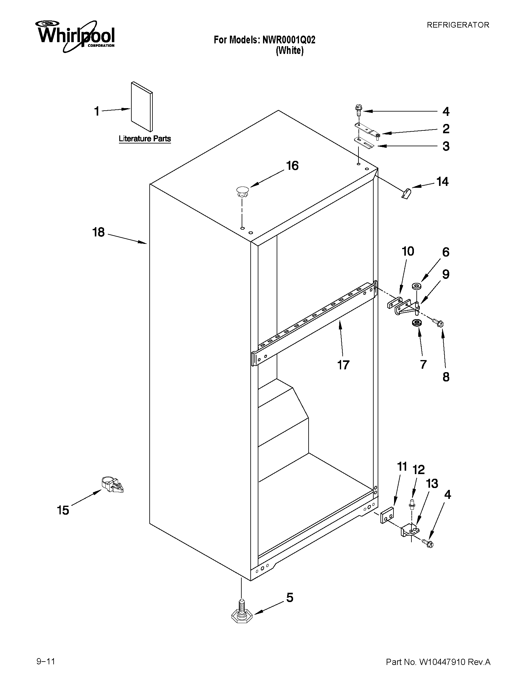 Whirlpool NWR0001Q02 cabinet parts diagram