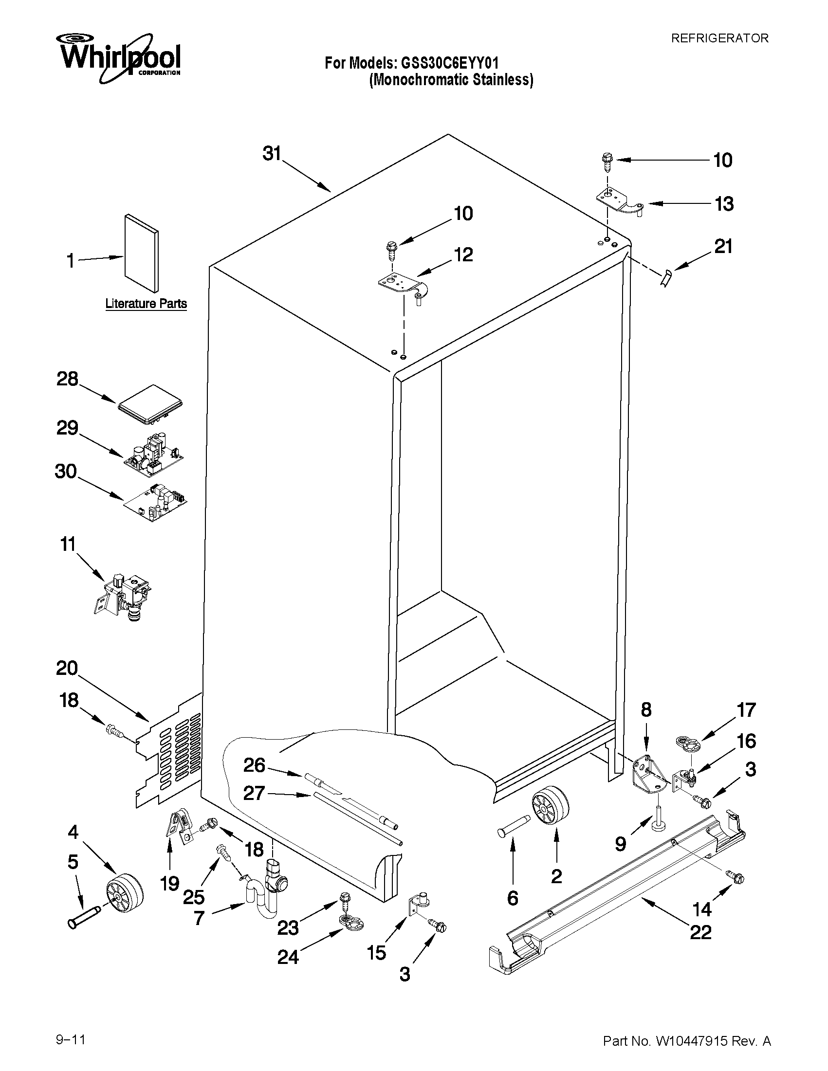 Whirlpool GSS30C6EYY01 cabinet parts diagram
