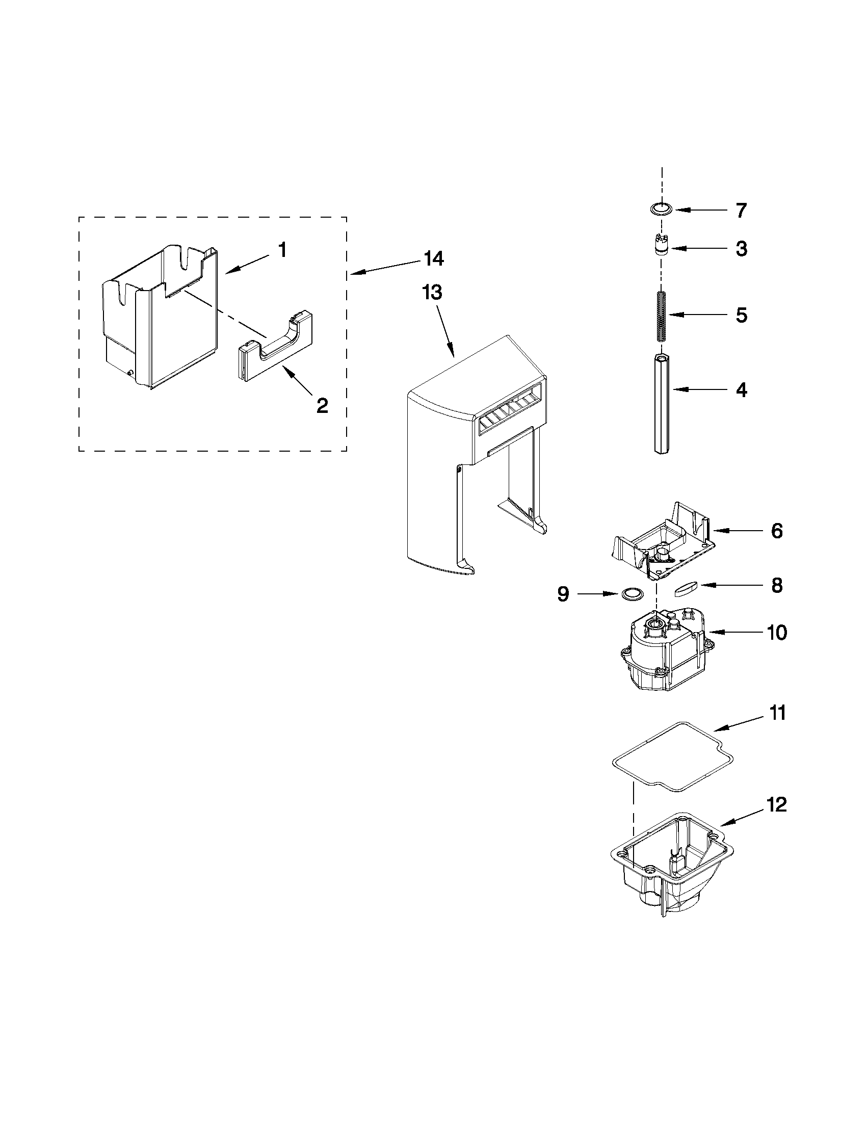Whirlpool GSS30C6EYY01 motor and ice container parts diagram