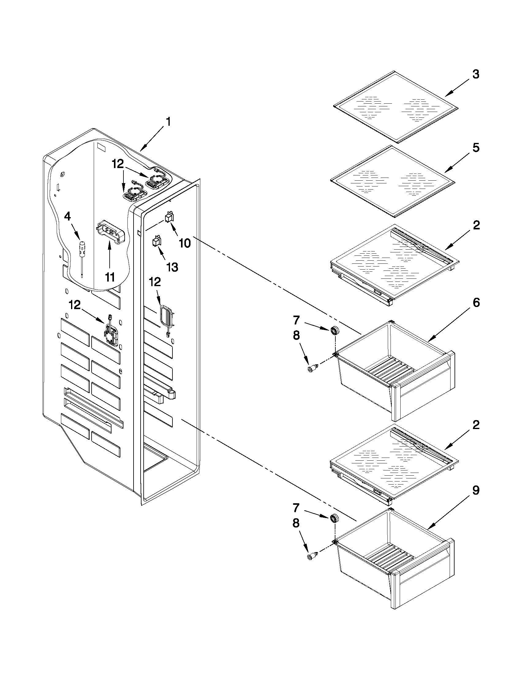 Whirlpool GSS30C7EYY01 freezer liner parts diagram