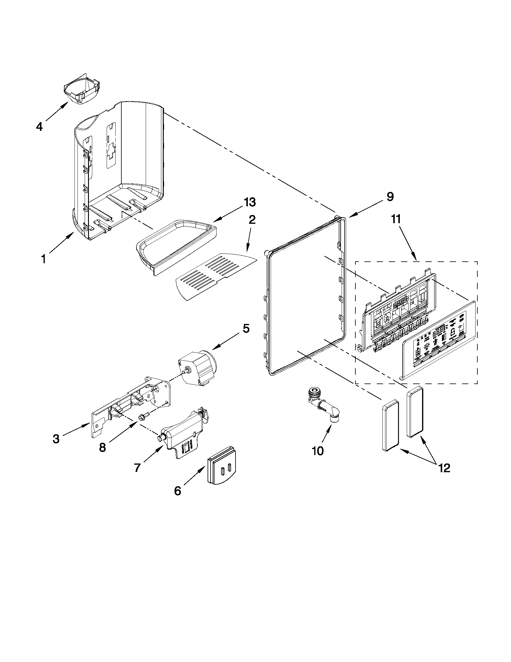 Whirlpool GSS30C7EYY01 dispenser front parts diagram
