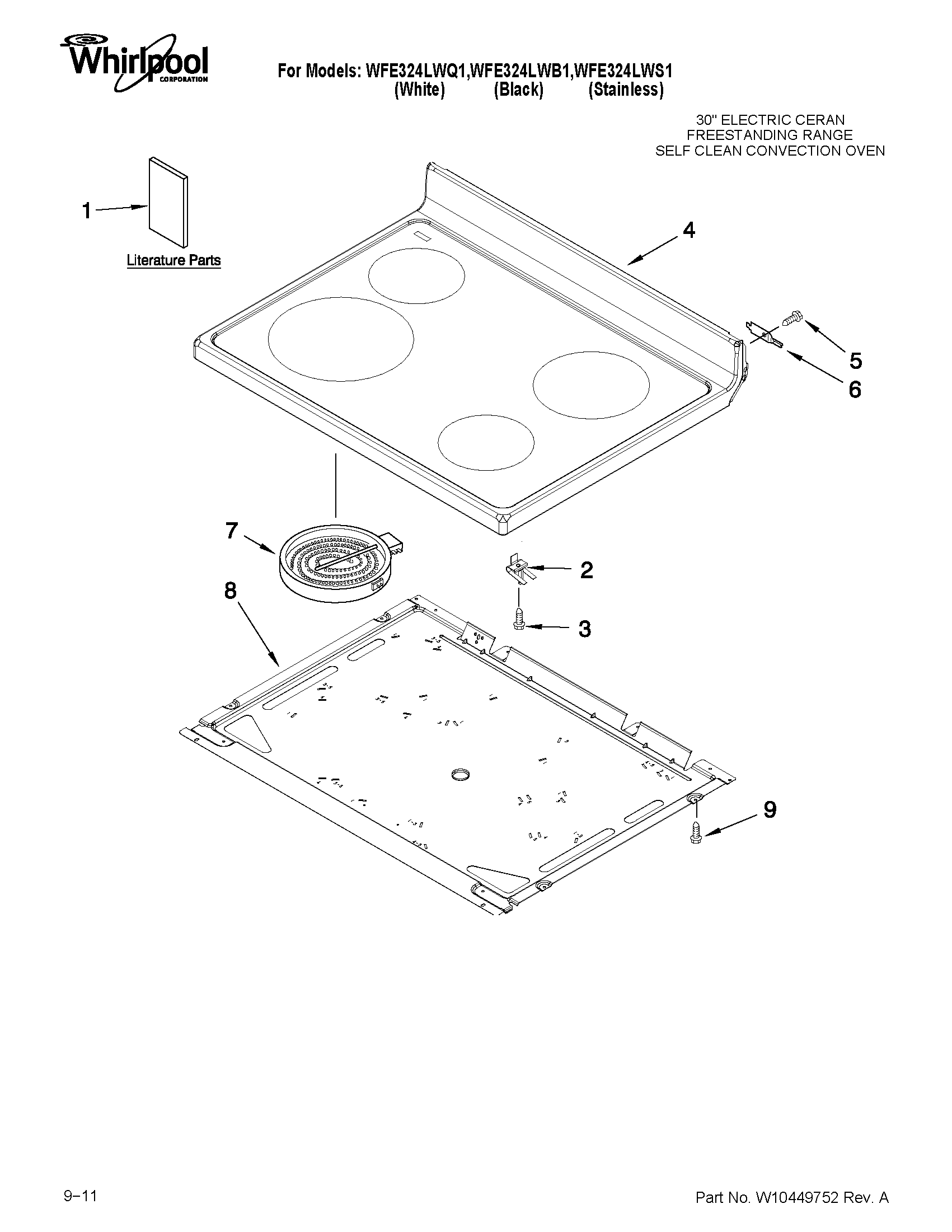 Whirlpool WFE324LWQ1 cooktop parts diagram