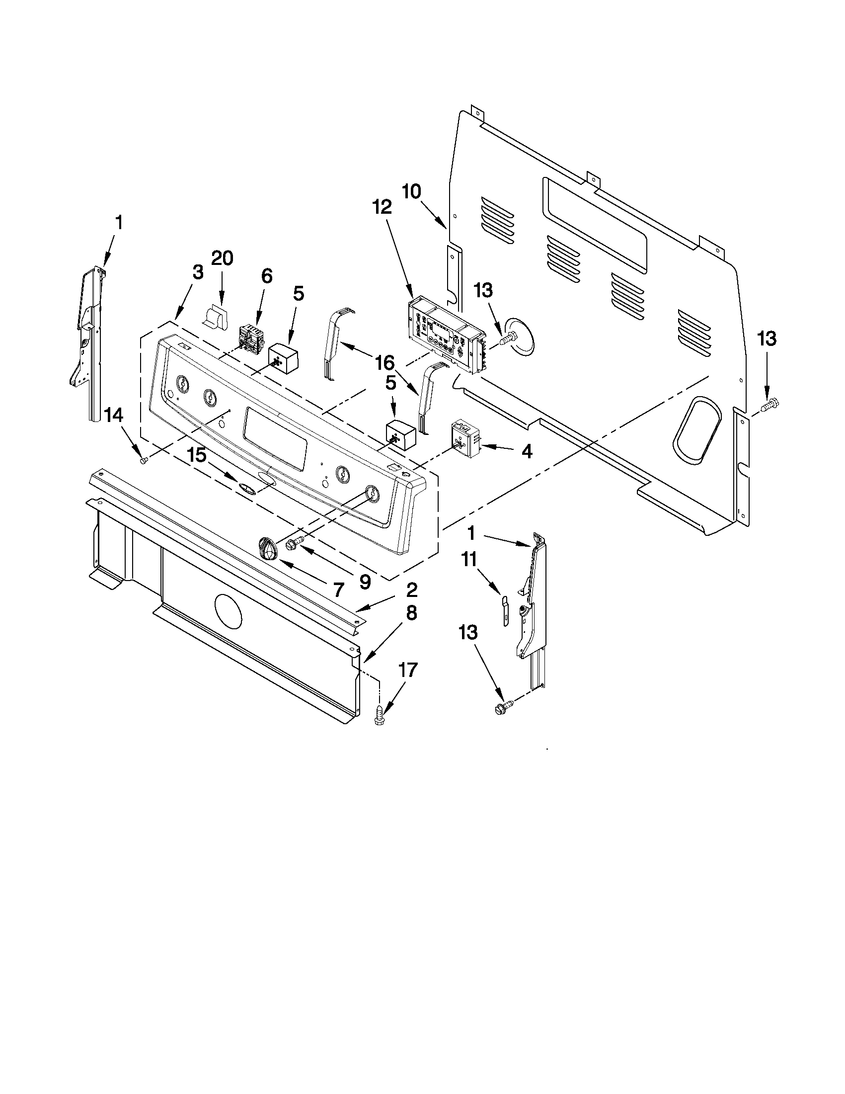 Whirlpool WFE324LWQ1 control panel parts diagram