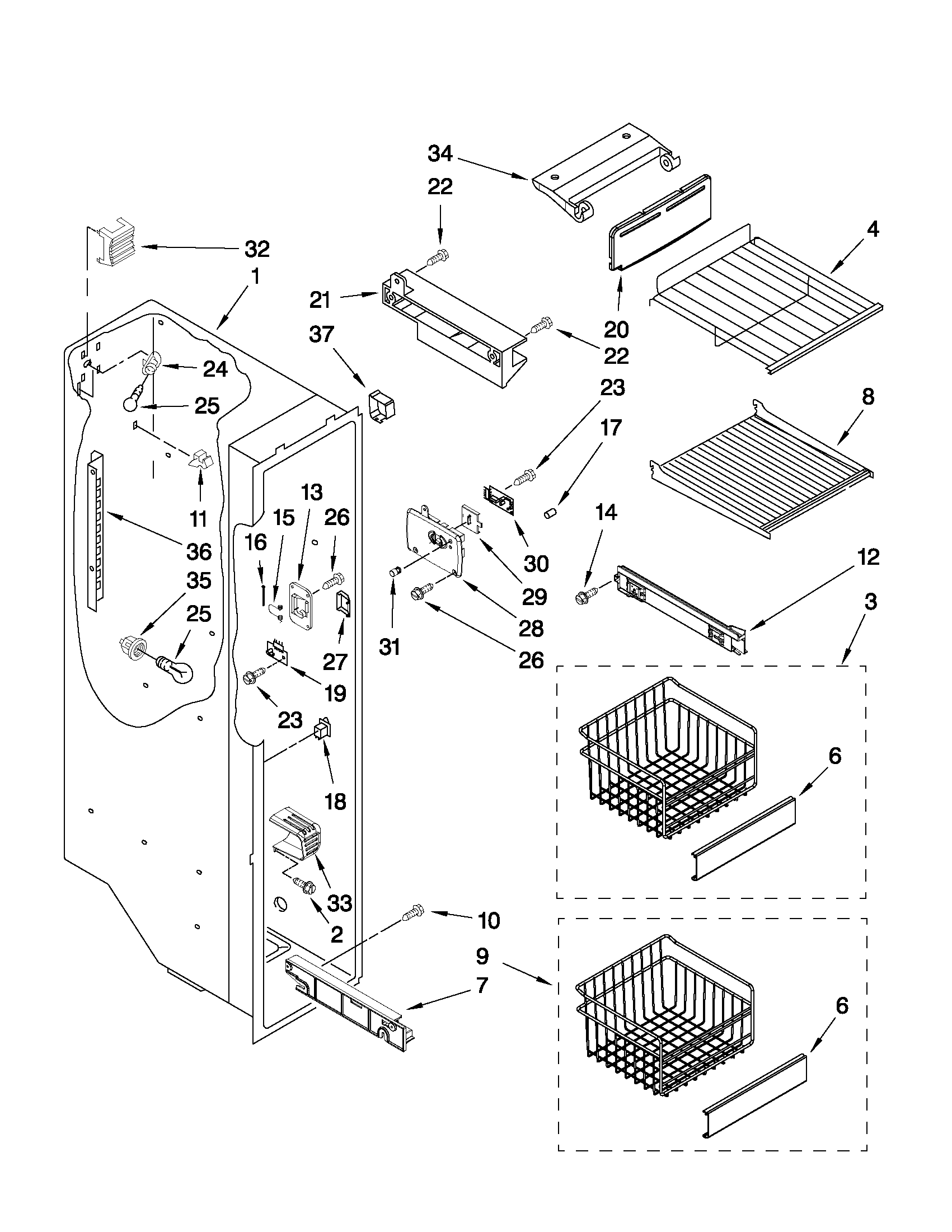 Ikea ID3CHEXWS01 freezer liner parts diagram