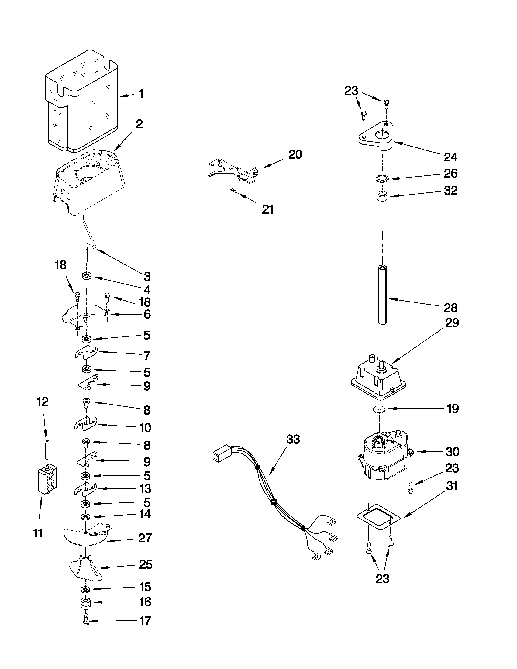 Ikea ID3CHEXWS01 motor and ice container parts diagram