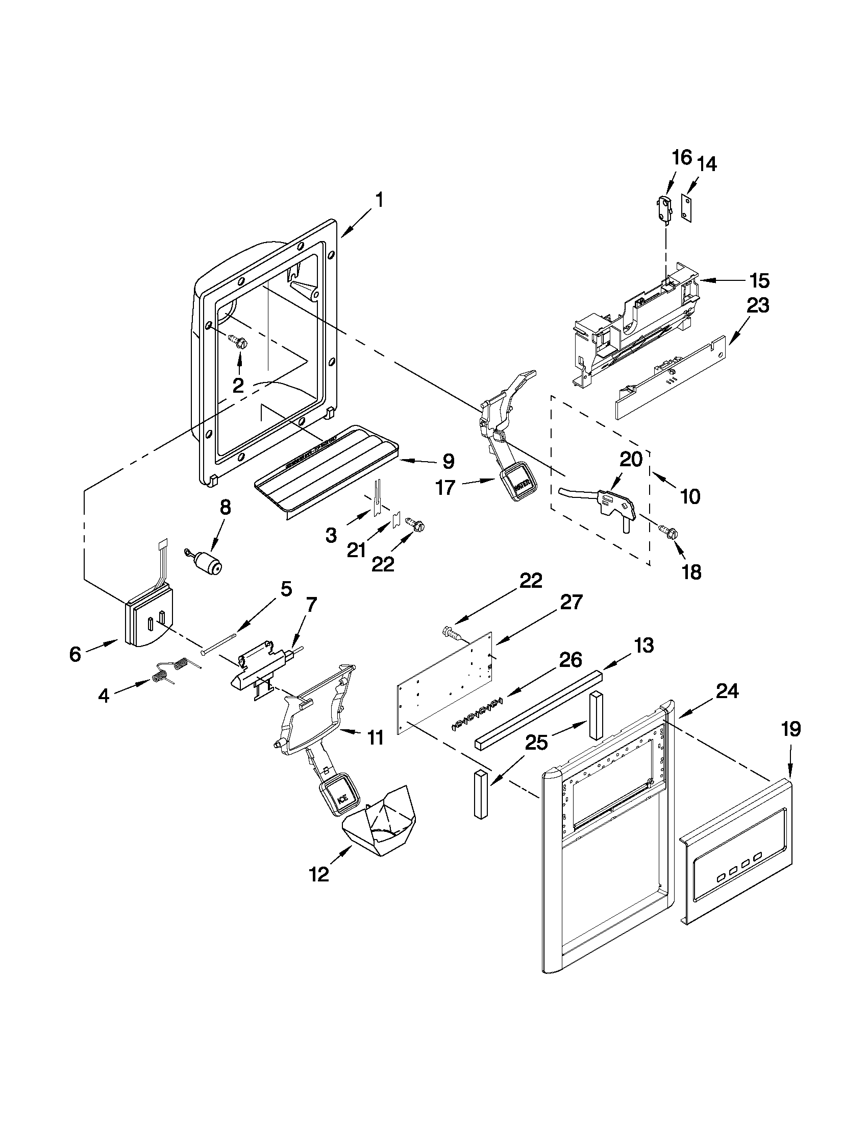 Ikea ID3CHEXWS01 dispenser front parts diagram