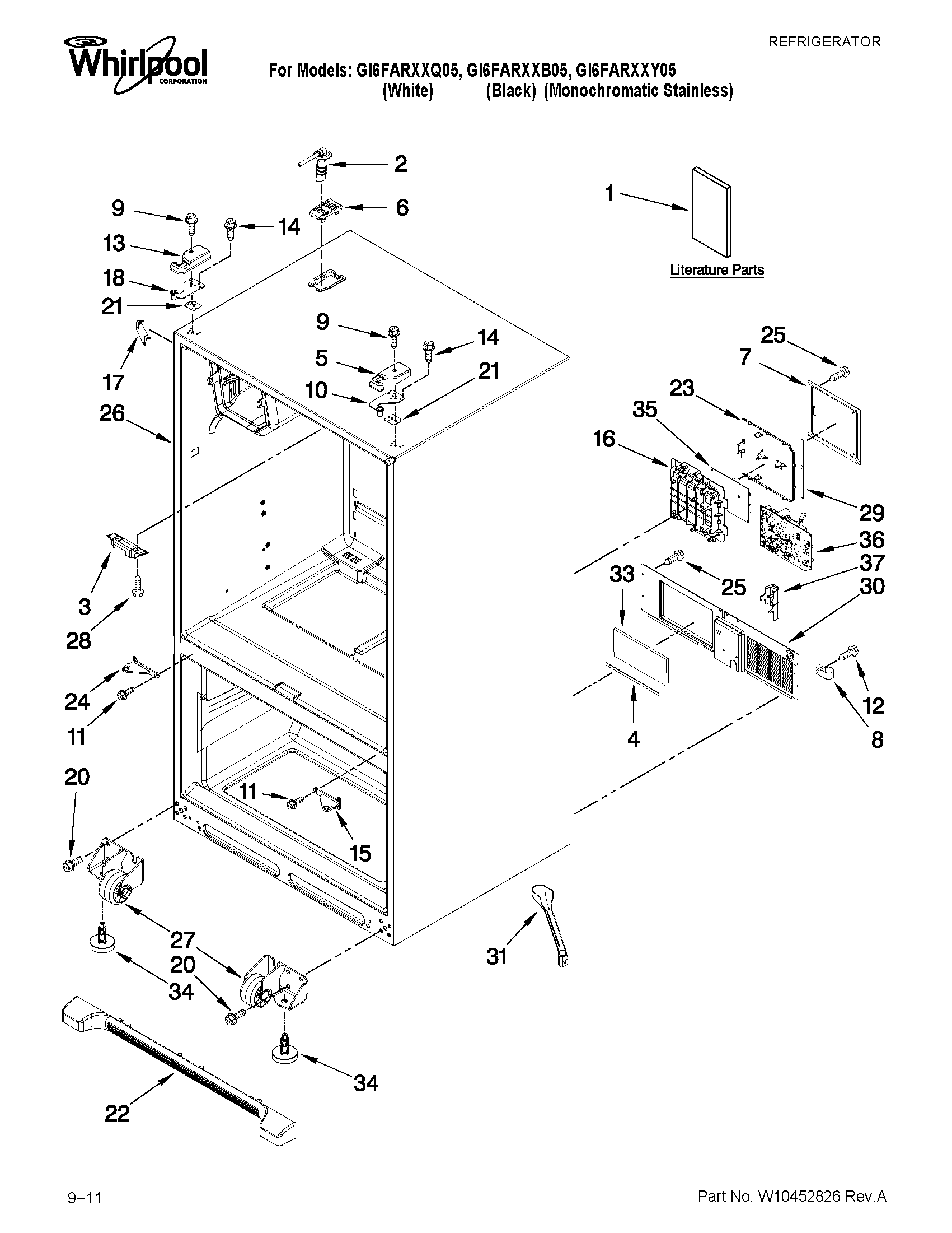 Whirlpool GI6FARXXQ05 cabinet parts diagram