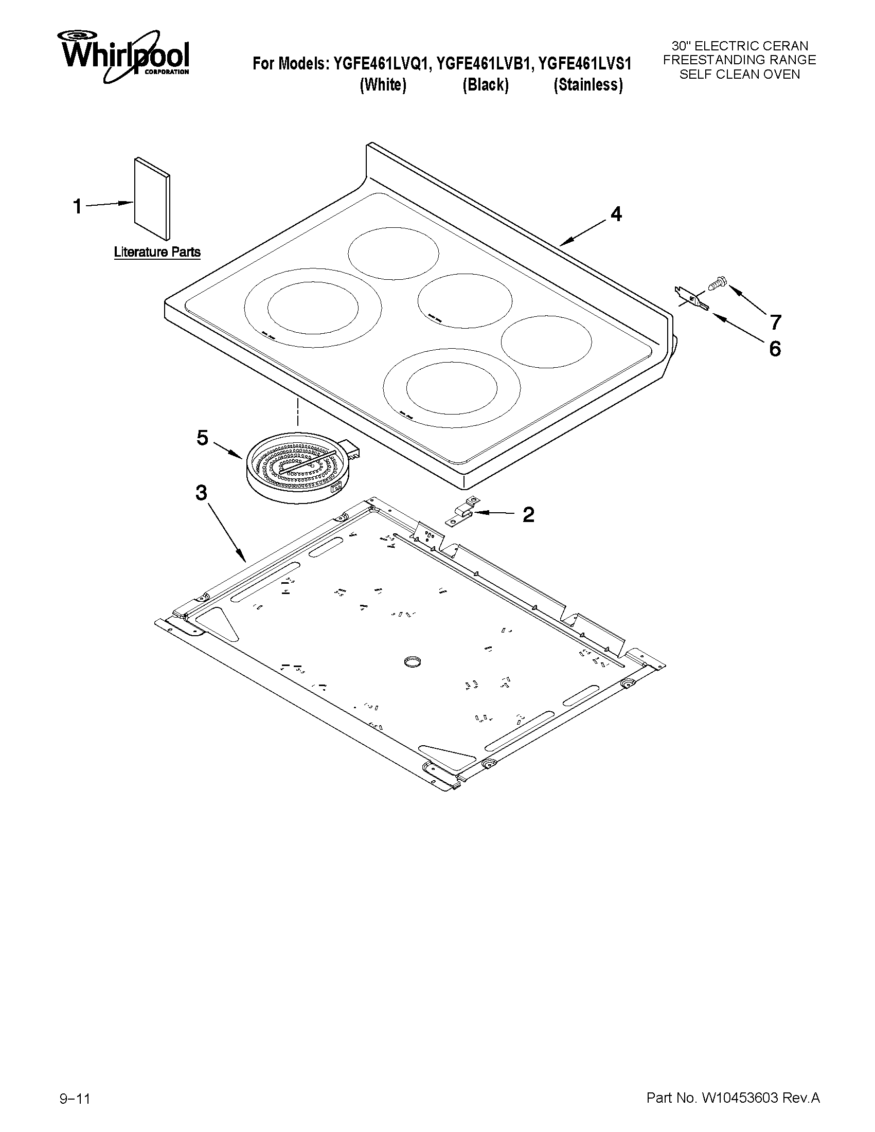 Whirlpool YGFE461LVB1 cooktop parts diagram