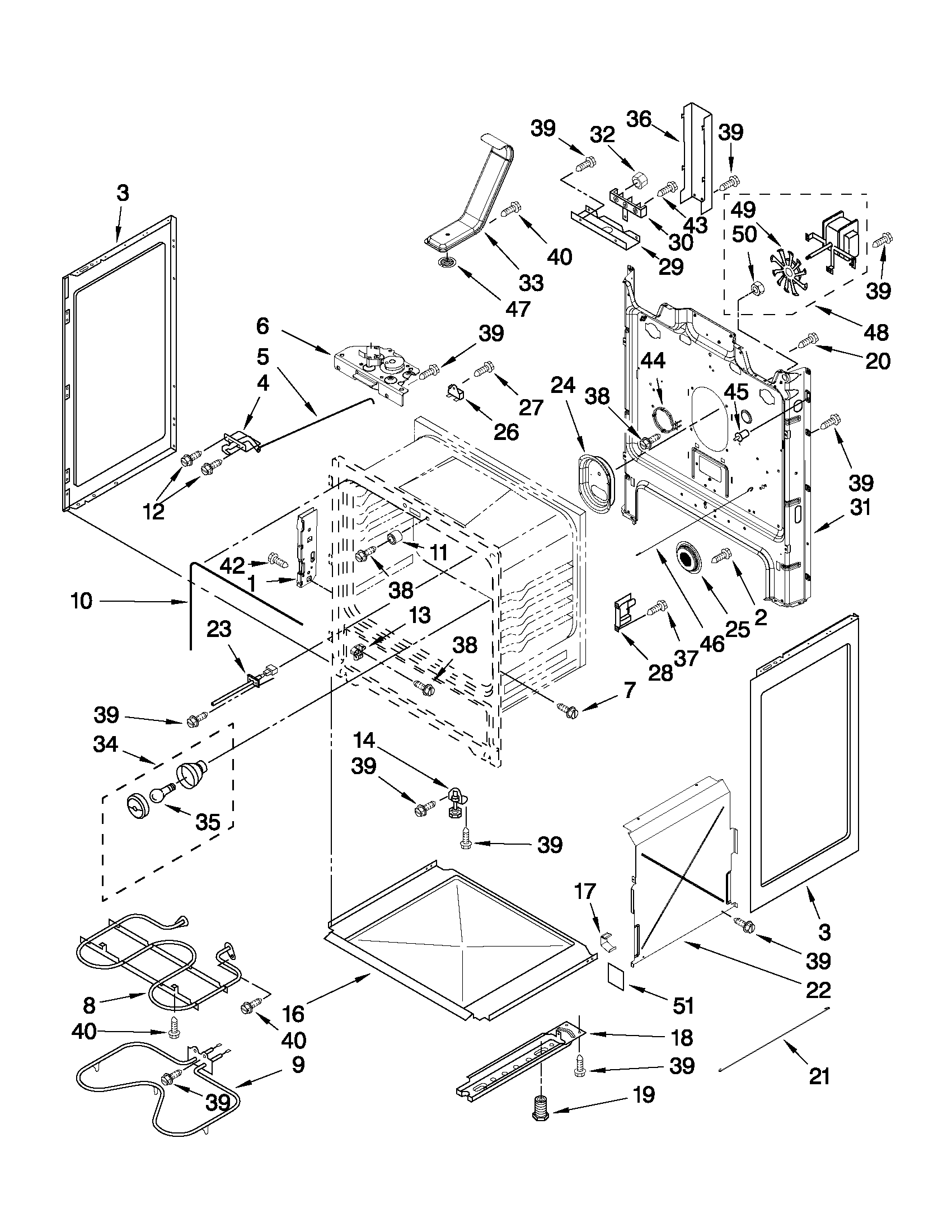 Whirlpool YGFE461LVB1 chassis parts diagram