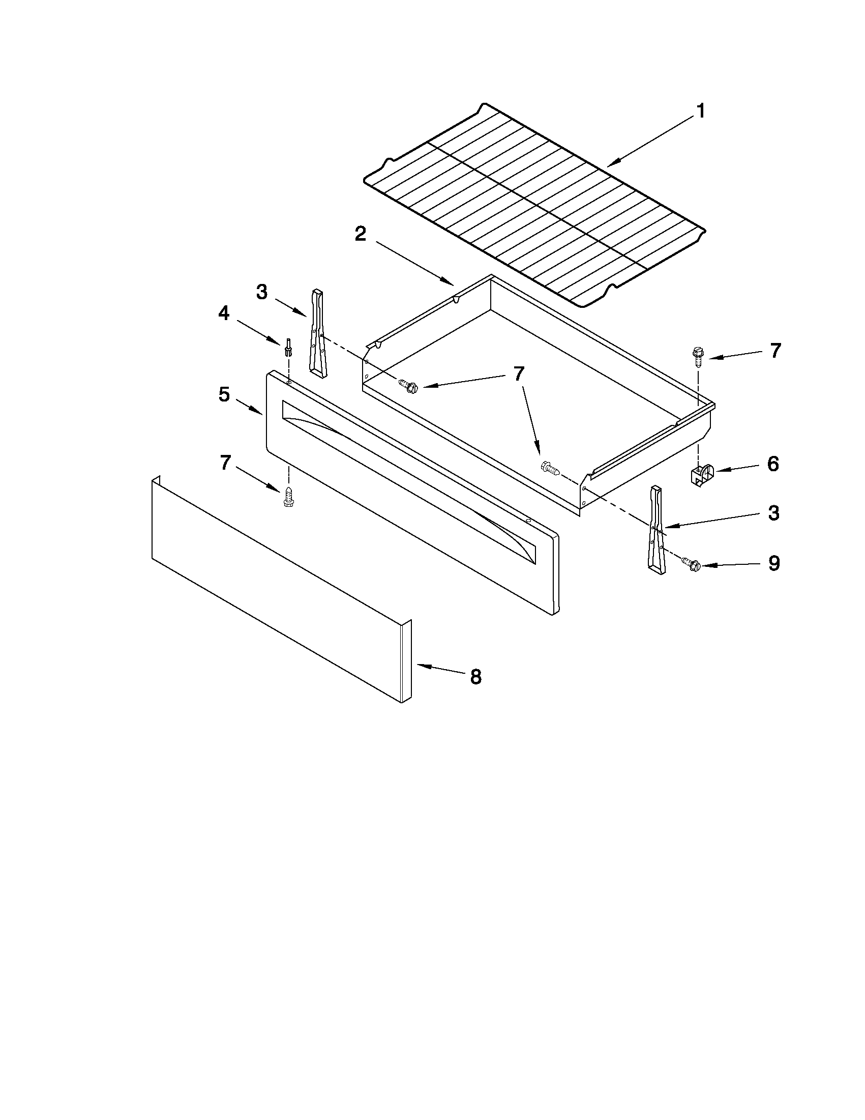 Whirlpool YGFE461LVB1 drawer & rack parts diagram