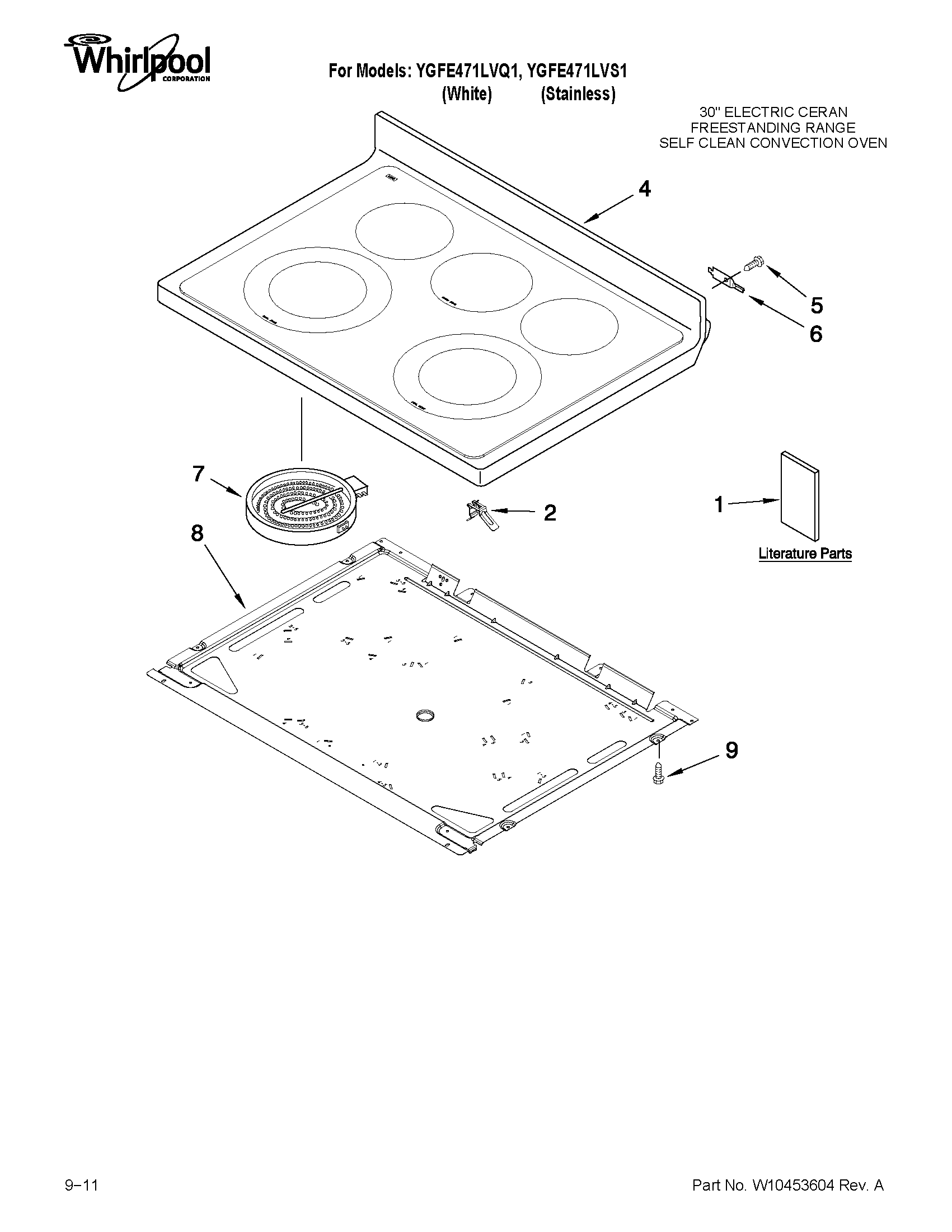 Whirlpool YGFE471LVQ1 cooktop parts diagram