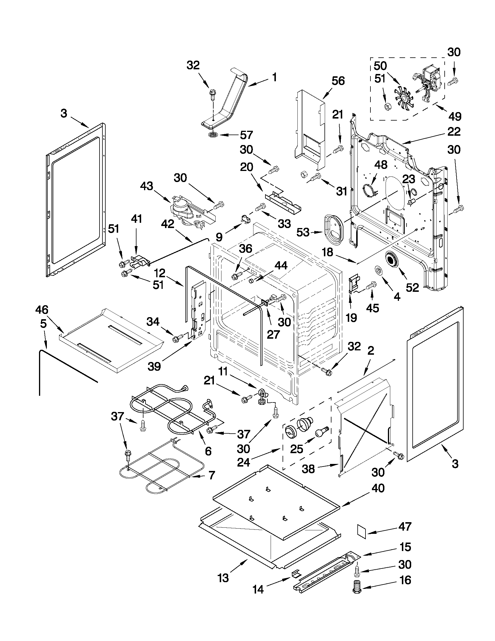 Whirlpool YGFE471LVQ1 chassis parts diagram