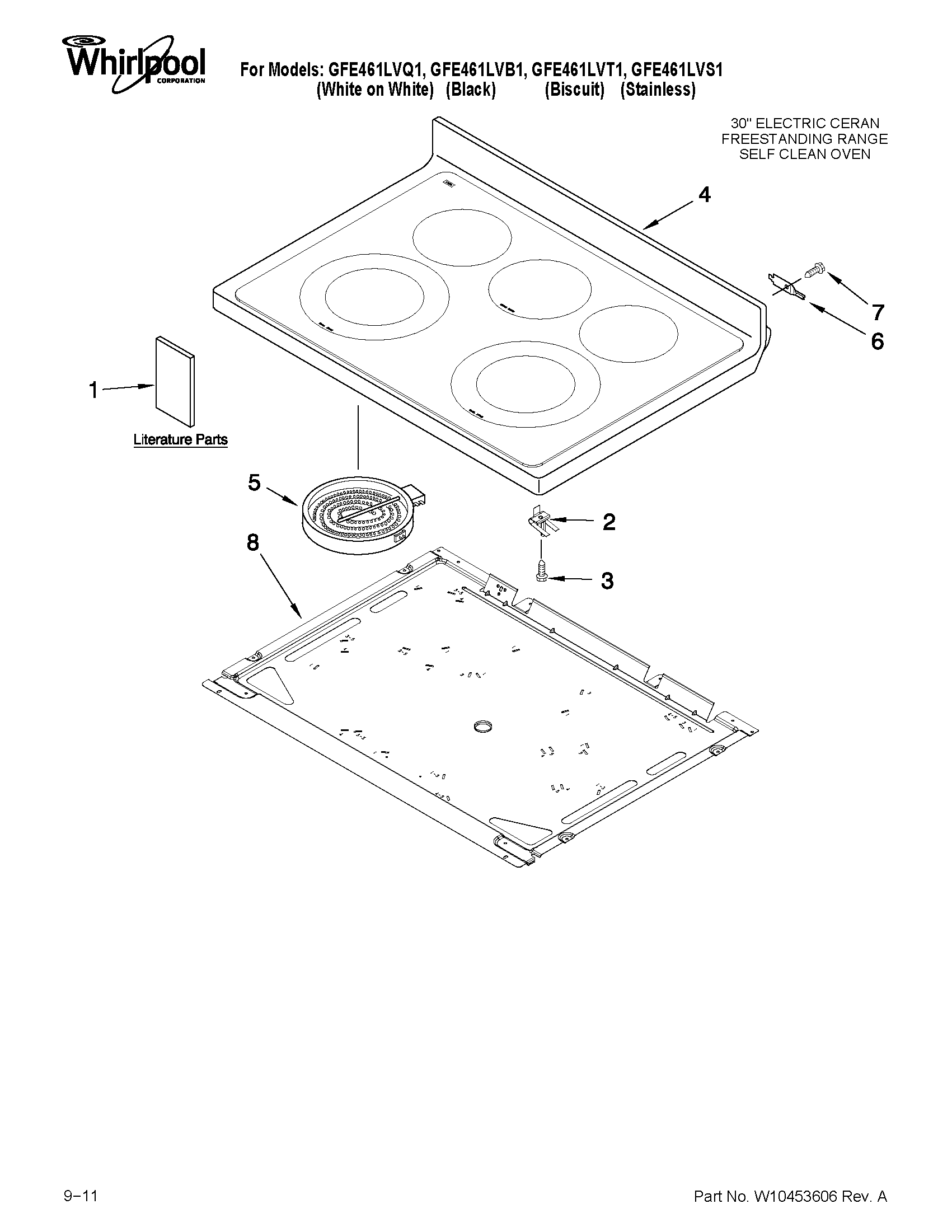 Whirlpool GFE461LVS1 cooktop parts diagram