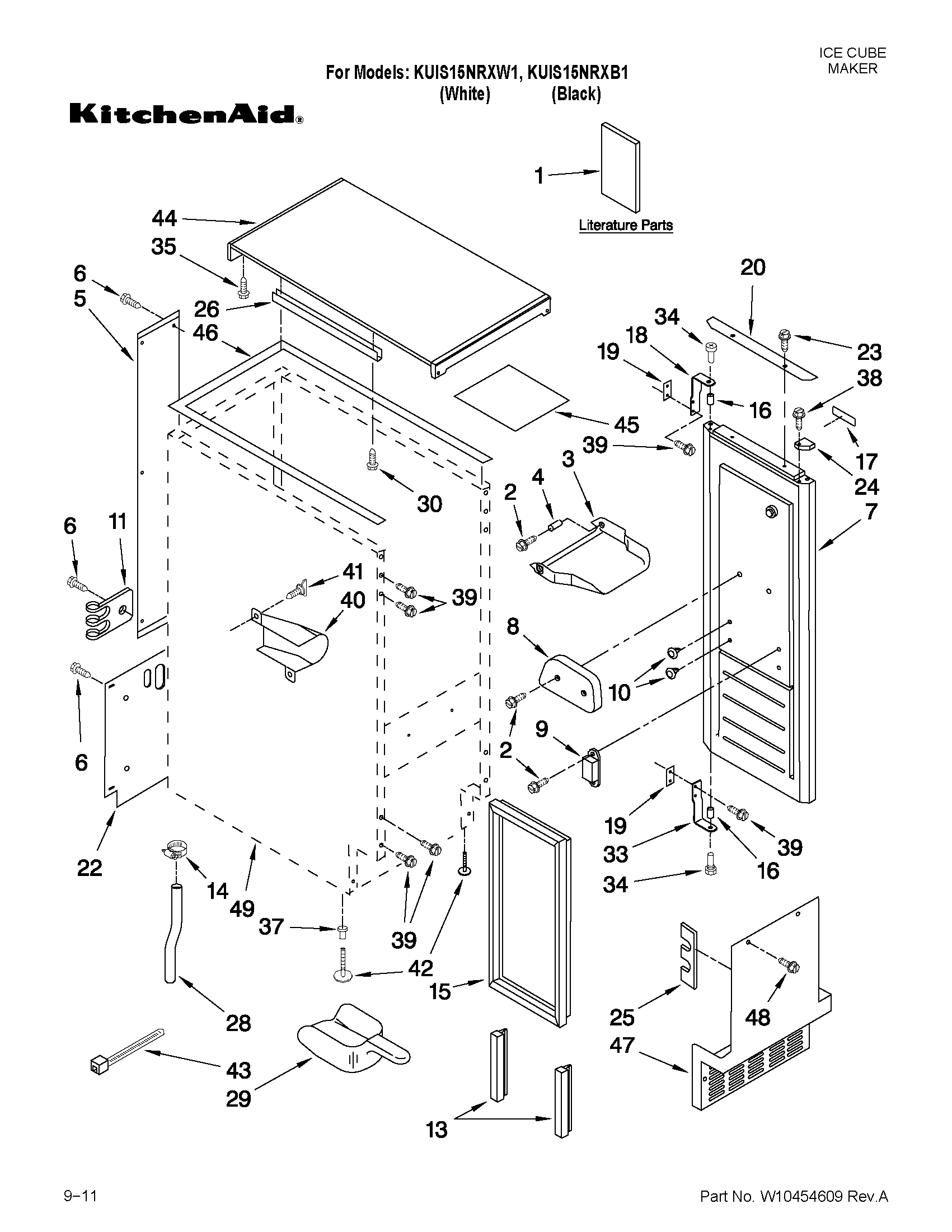 KitchenAid KUIS15NRXB1 cabinet liner and door parts diagram