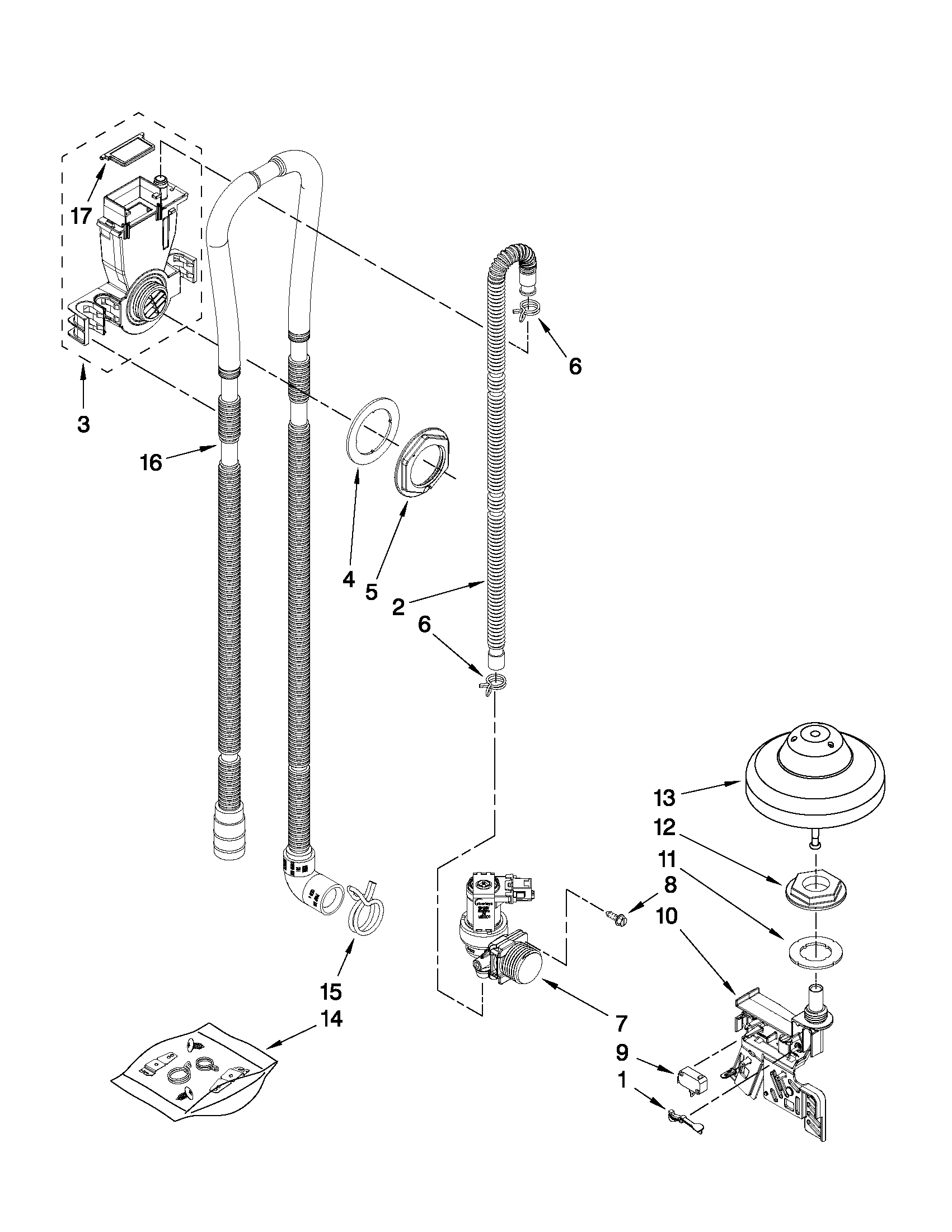 KitchenAid KUDS30FXPA4 fill, drain and overfill parts diagram