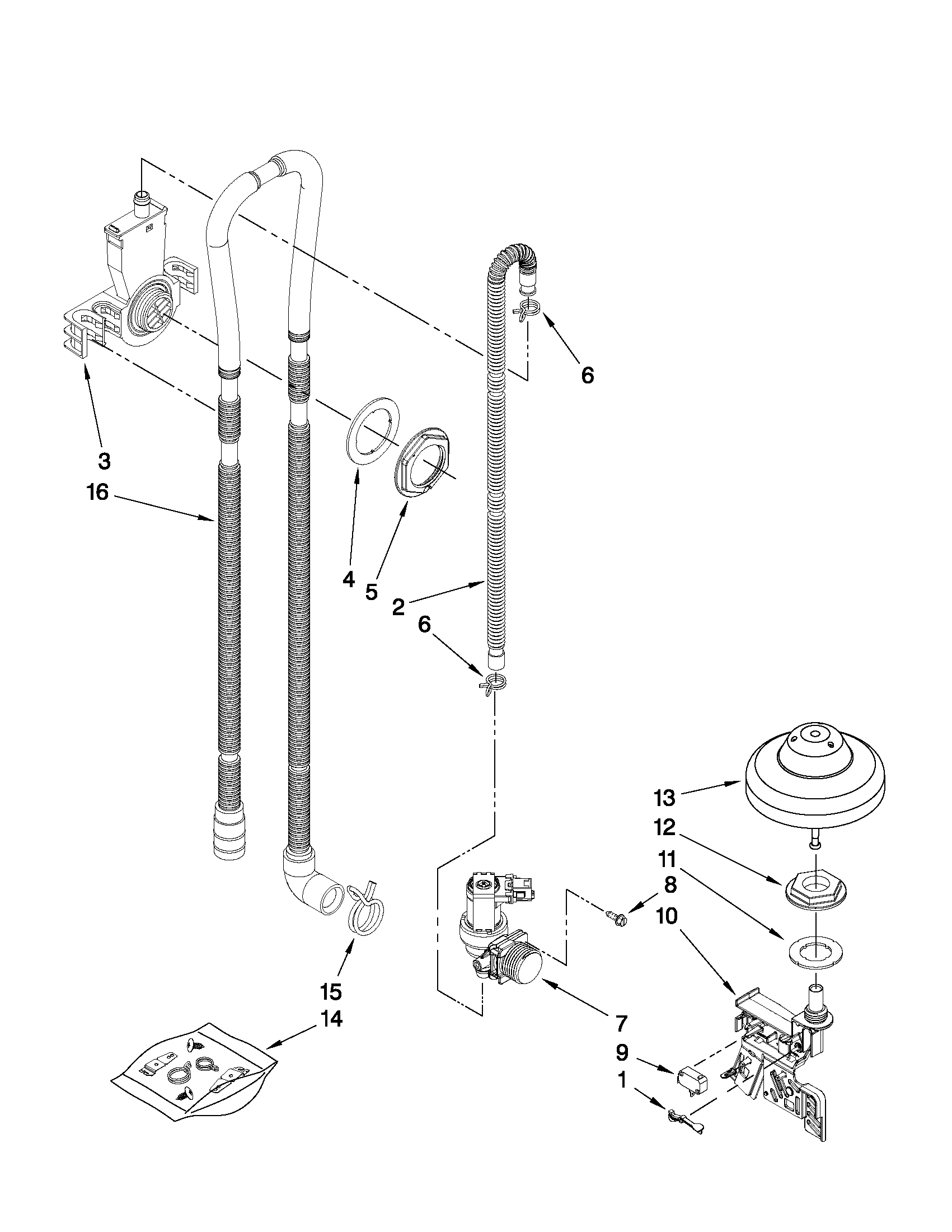 KitchenAid KUDE40FXSS4 fill, drain and overfill parts diagram