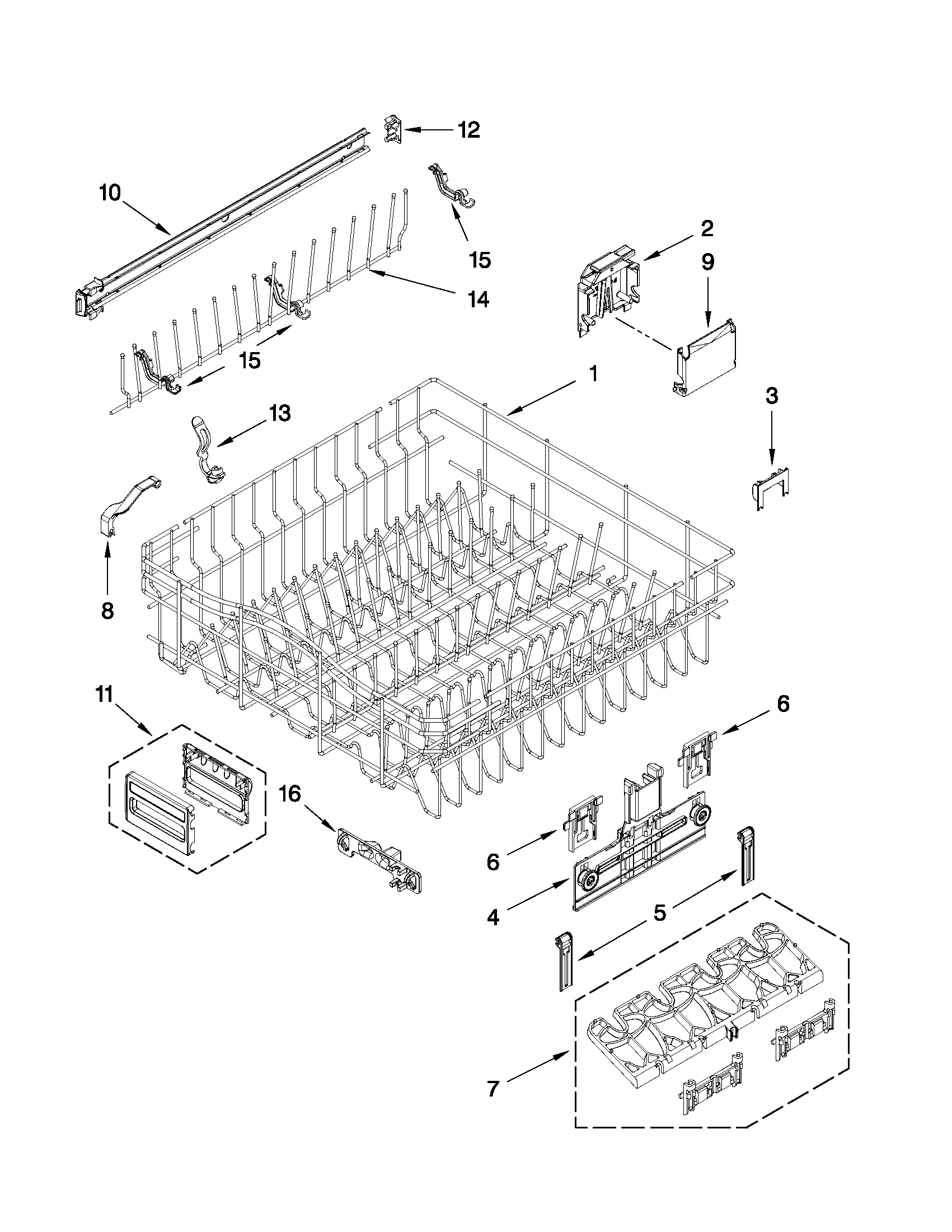 KitchenAid KUDE40FXSS4 upper rack and track parts diagram