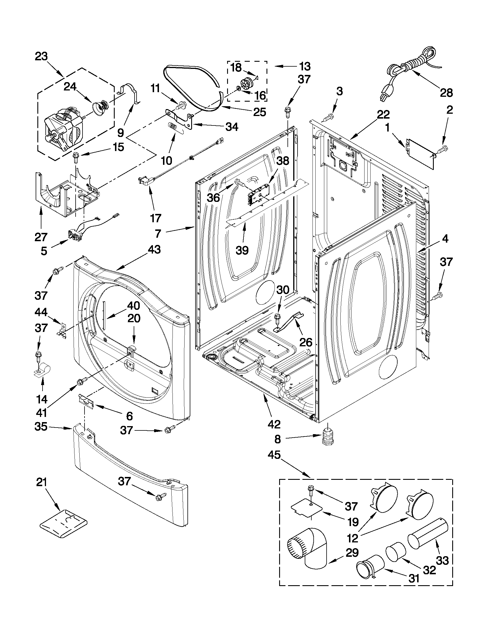Amana NGD7300WW0 cabinet parts diagram