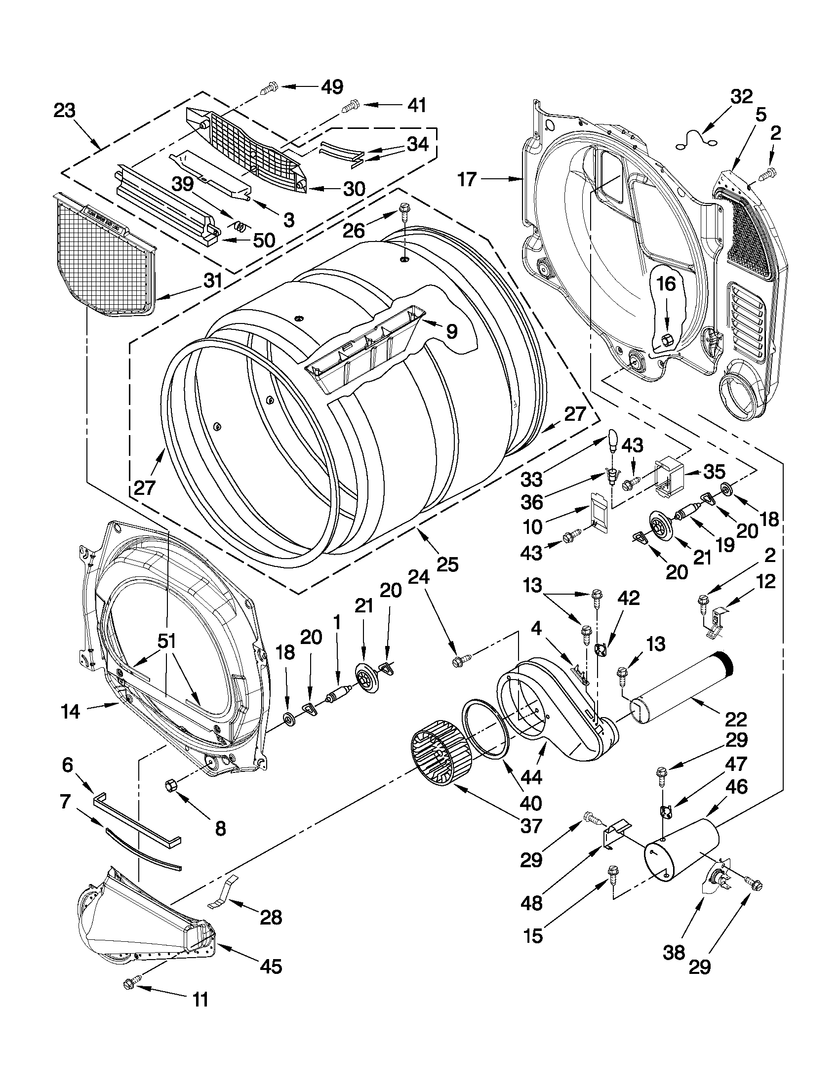 Amana NGD7300WW0 bulkhead parts diagram